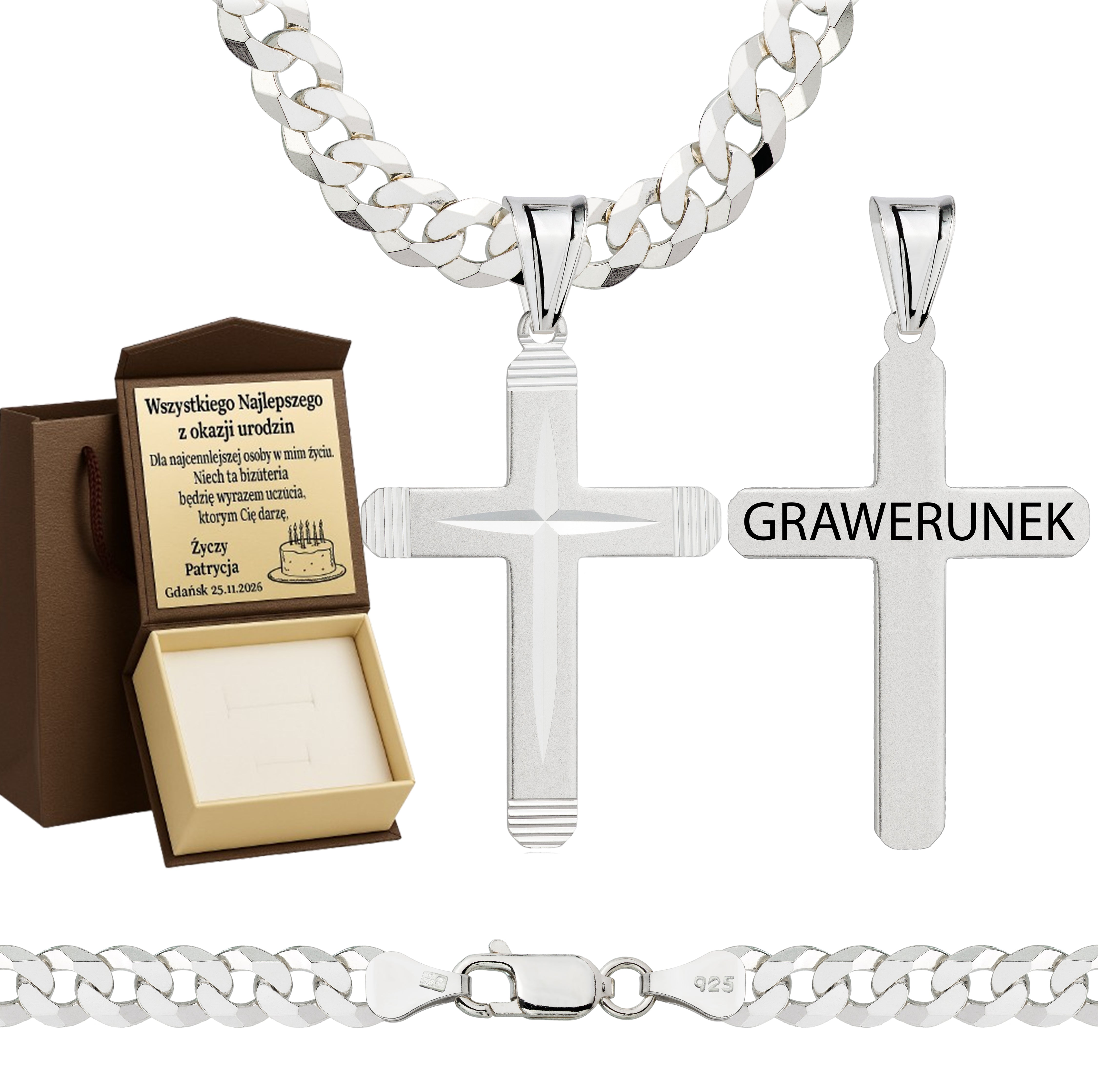 ŁAŃCUSZEK SREBRNY Z KRZYŻYKIEM PANCERKA 6,5MM PR. 925