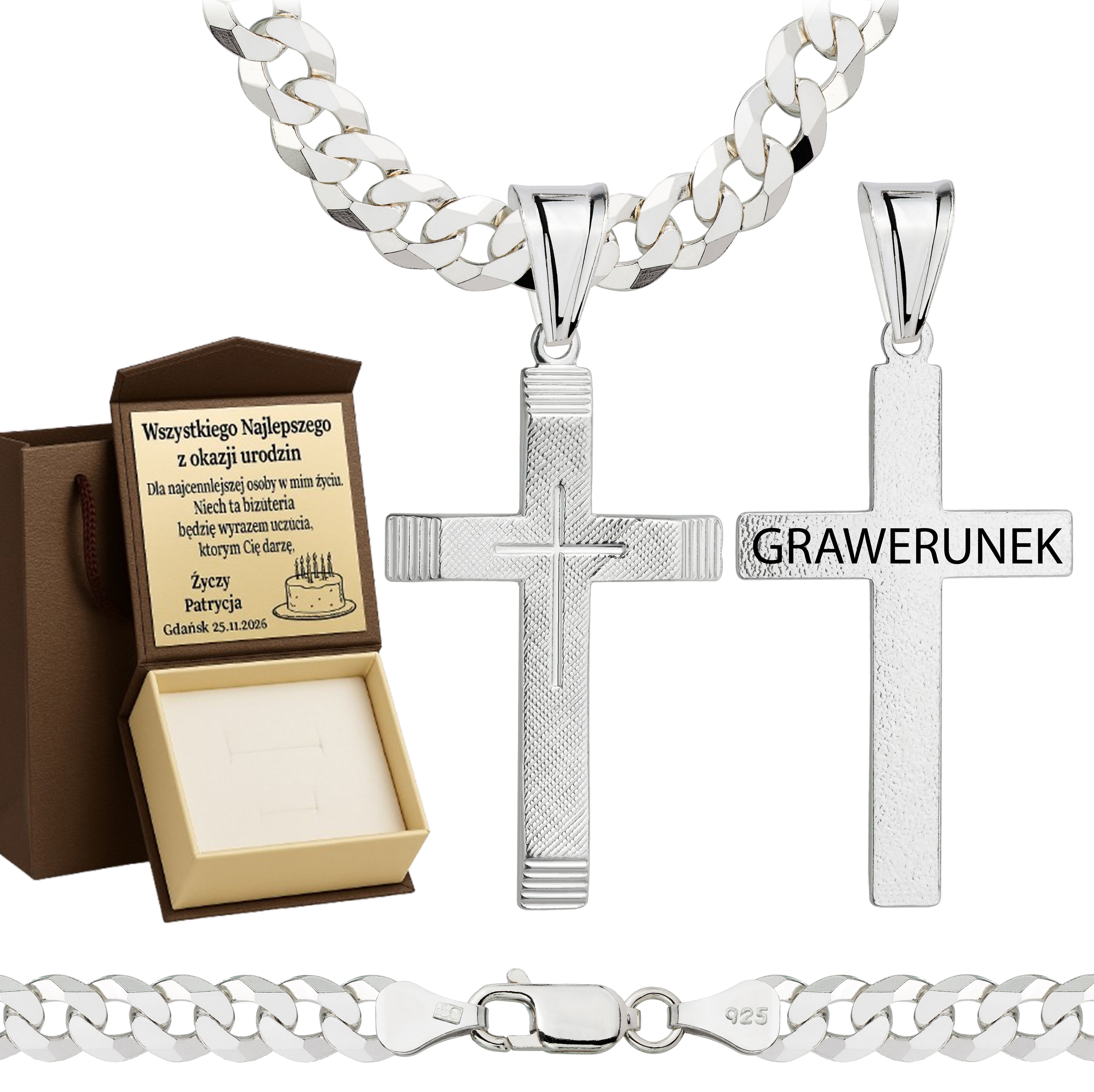 ŁAŃCUSZEK SREBRNY Z KRZYŻYKIEM PANCERKA 6,5MM PR. 925