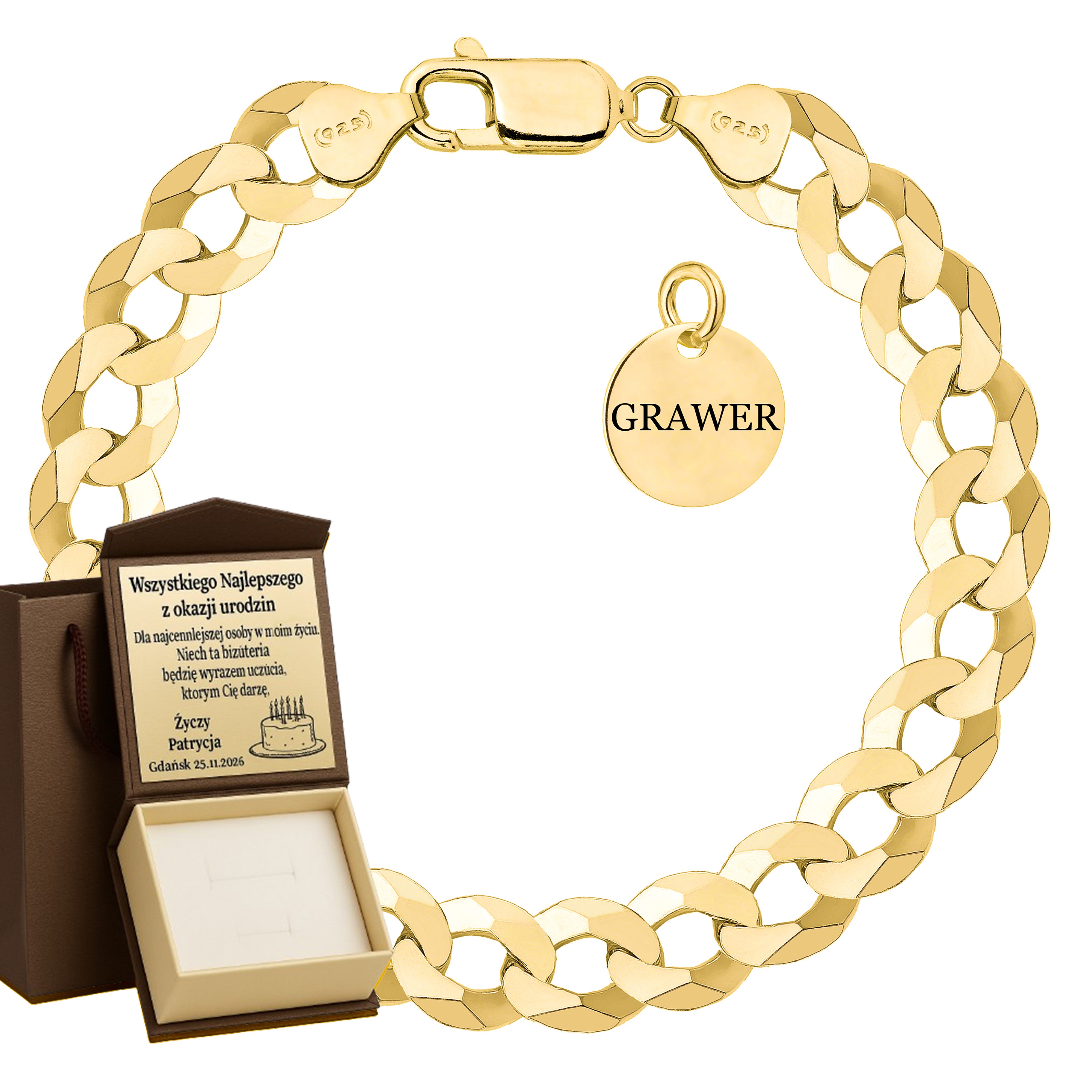 BRANSOLETKA POZŁACANA SREBRNA PANCERKA 10,5MM PR. 925 585