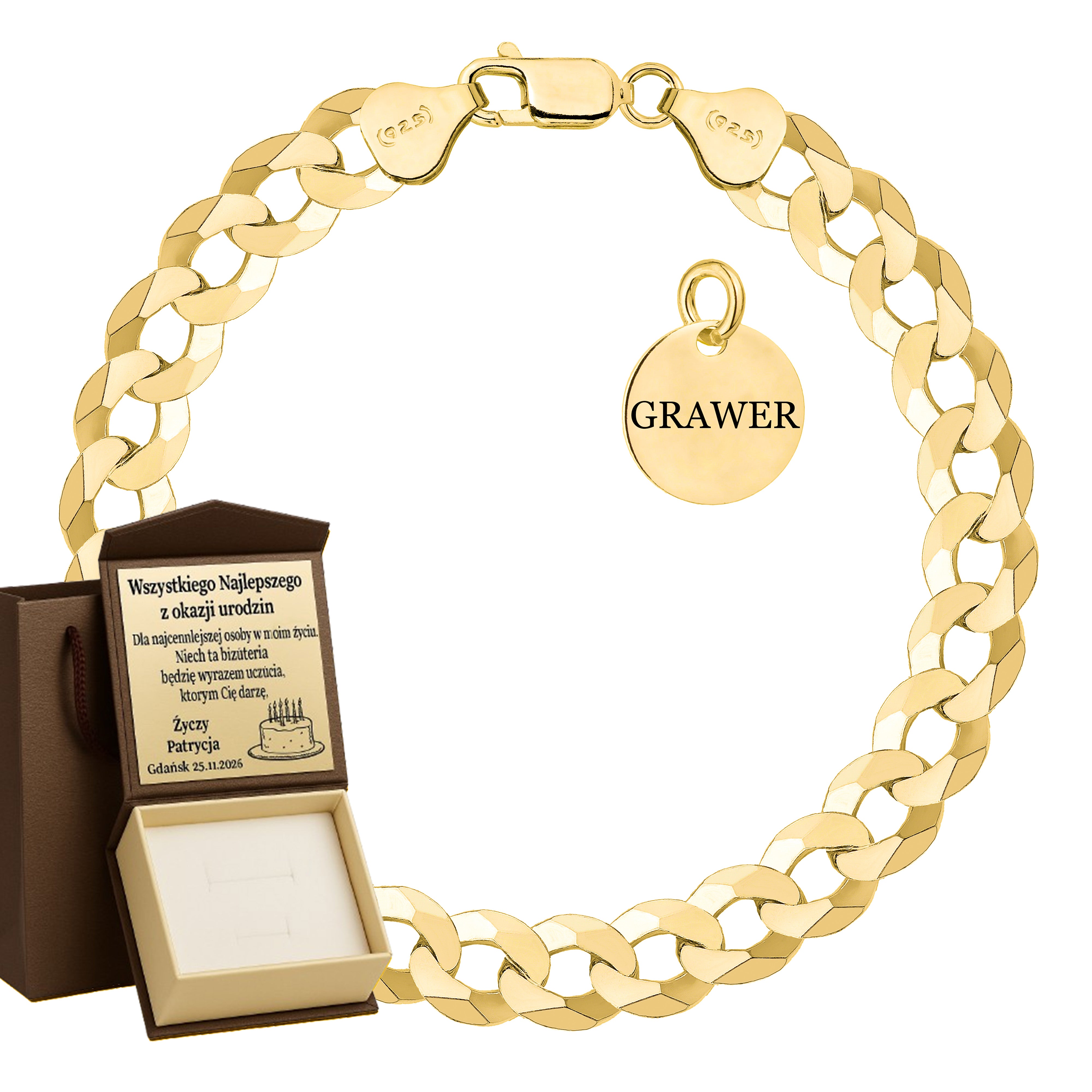 BRANSOLETKA POZŁACANA SREBRNA PANCERKA 9,3MM PR. 925 585