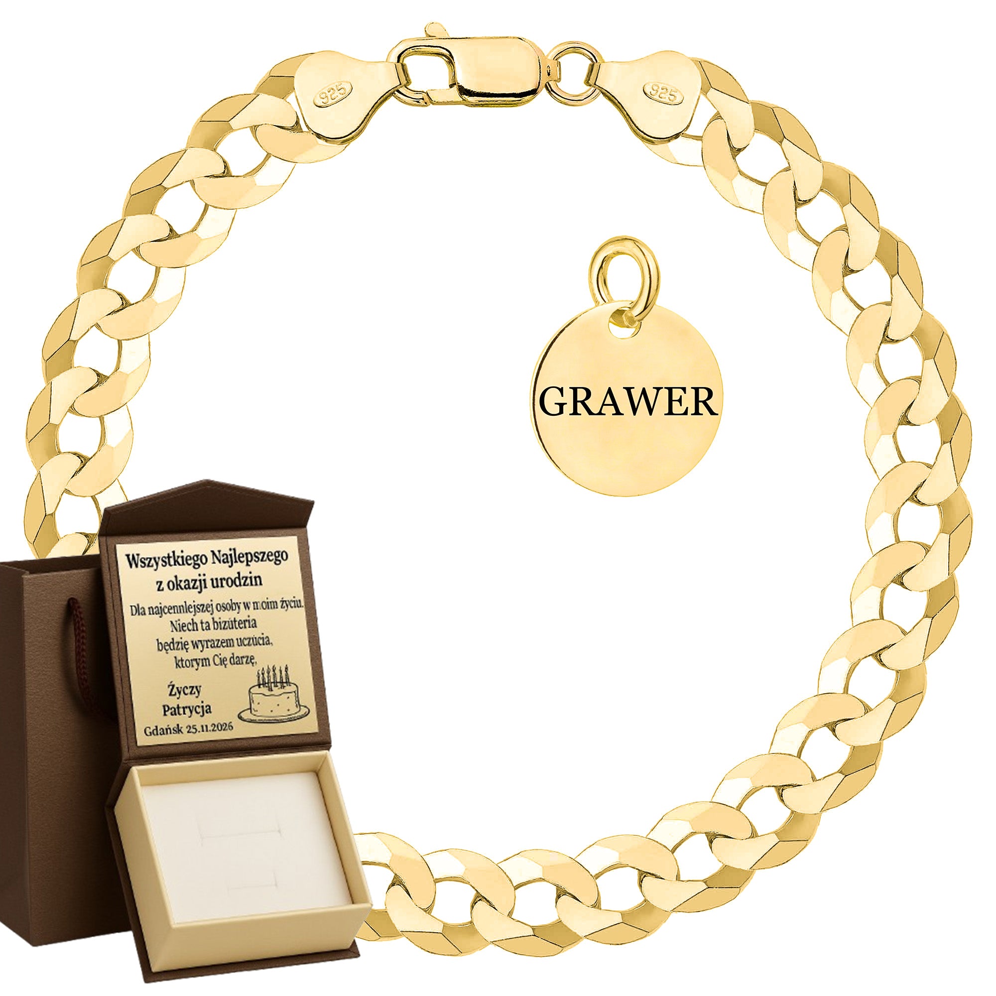 BRANSOLETKA POZŁACANA SREBRNA PANCERKA 8,5MM PR. 925 585