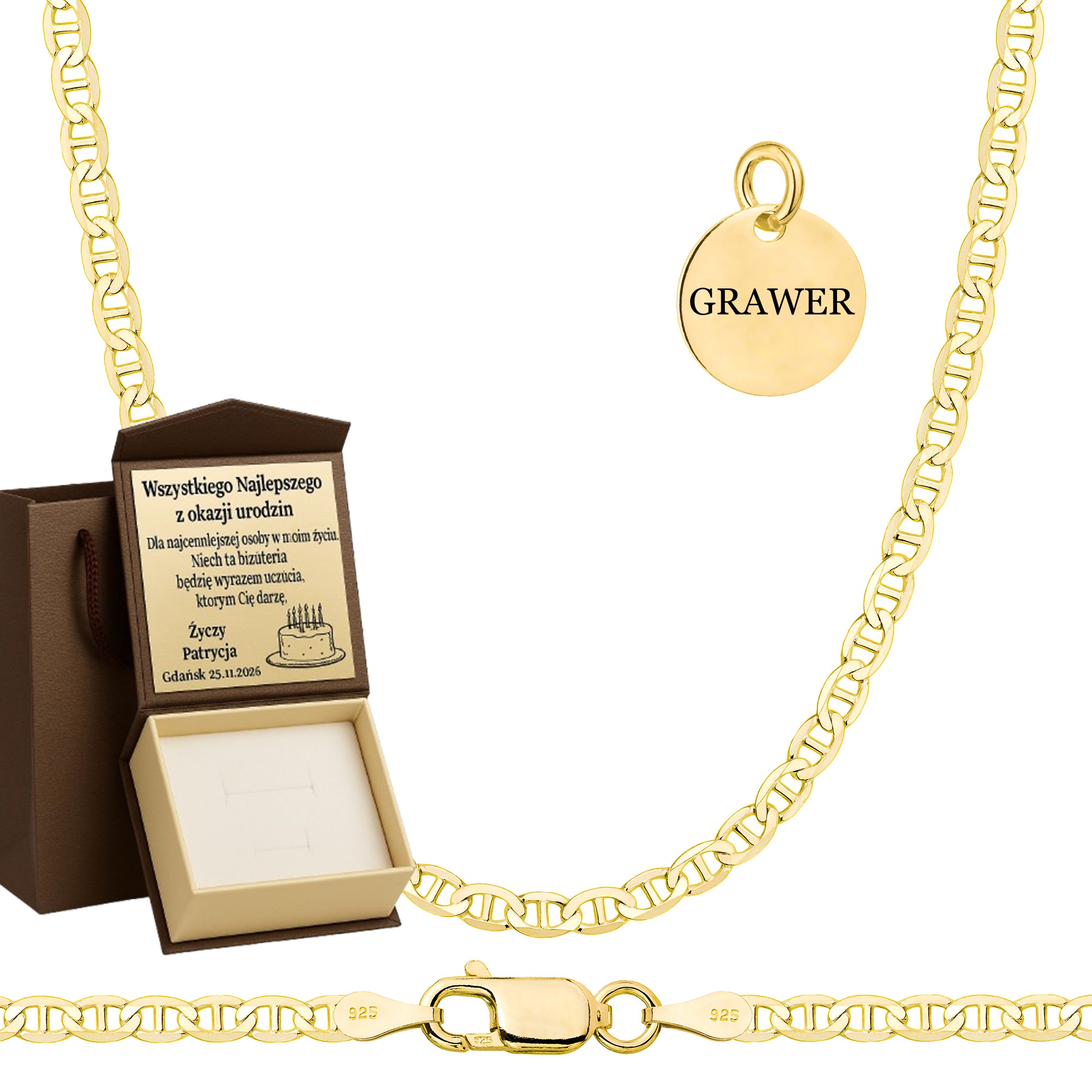 ŁAŃCUSZEK POZŁACANY SREBRNY GUCCI 2,6MM PR. 925 585