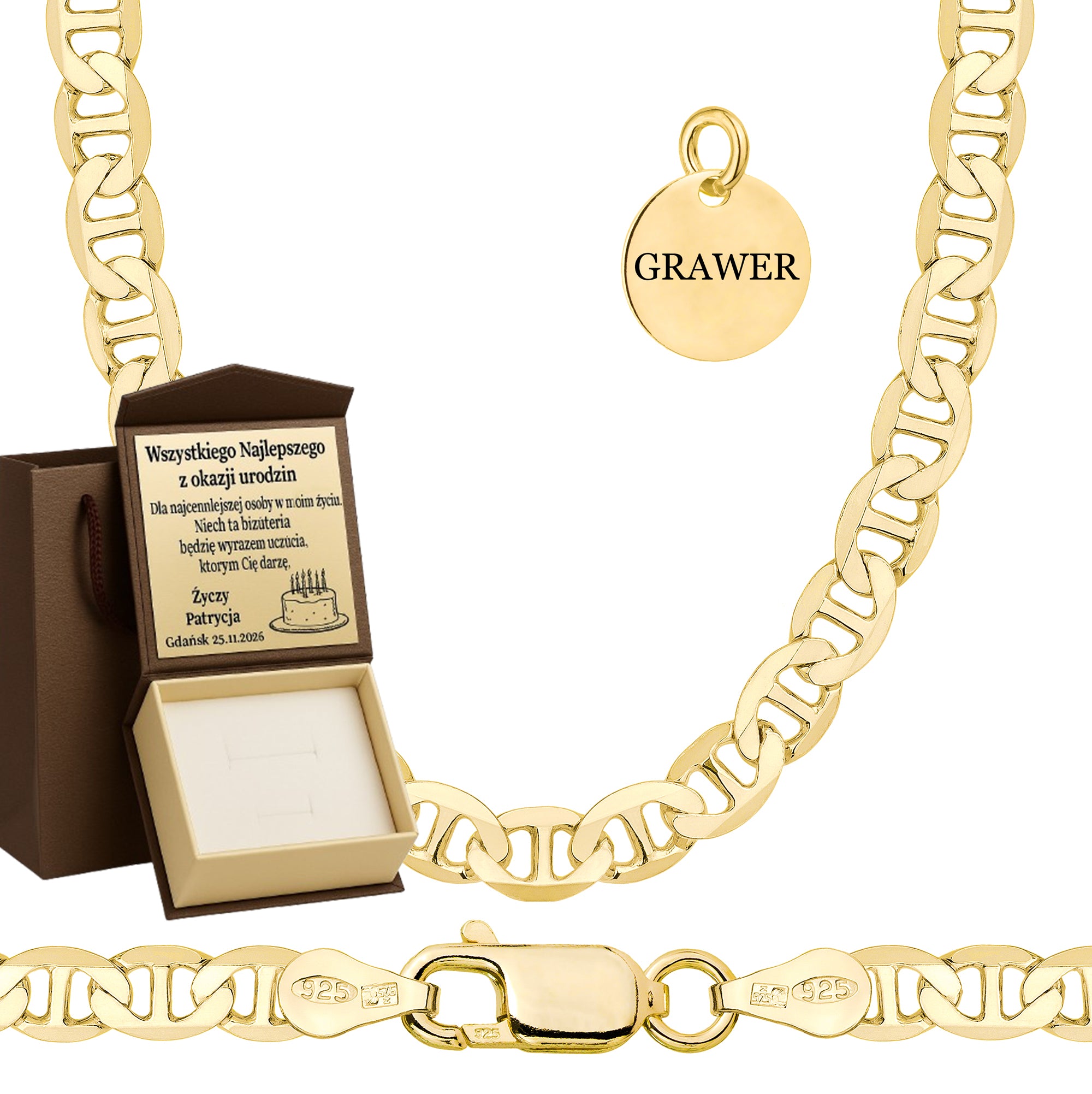 ŁAŃCUSZEK POZŁACANY SREBRNY GUCCI 4,5MM PR. 925 585