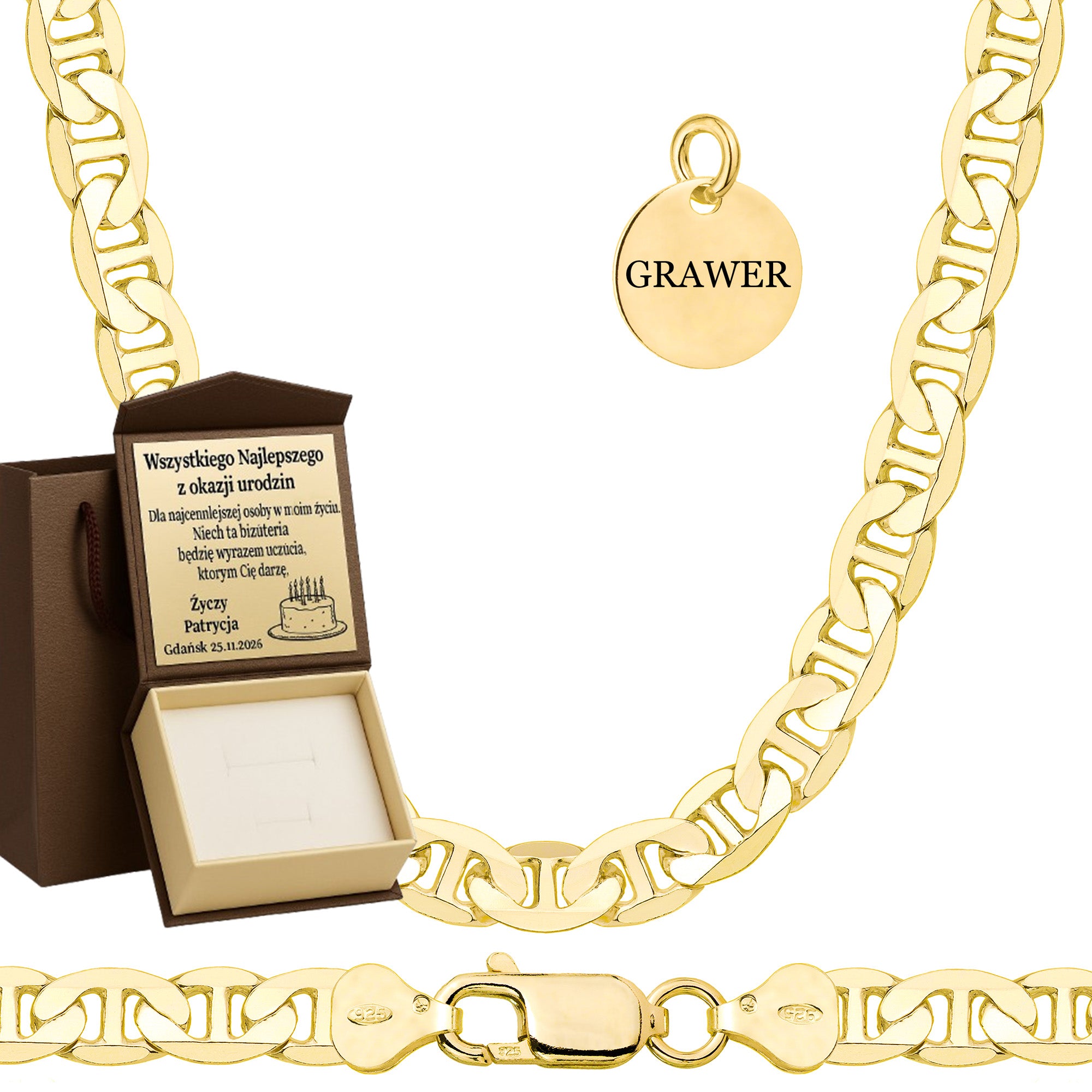 ŁAŃCUSZEK POZŁACANY SREBRNY GUCCI 6,5MM PR. 925 585