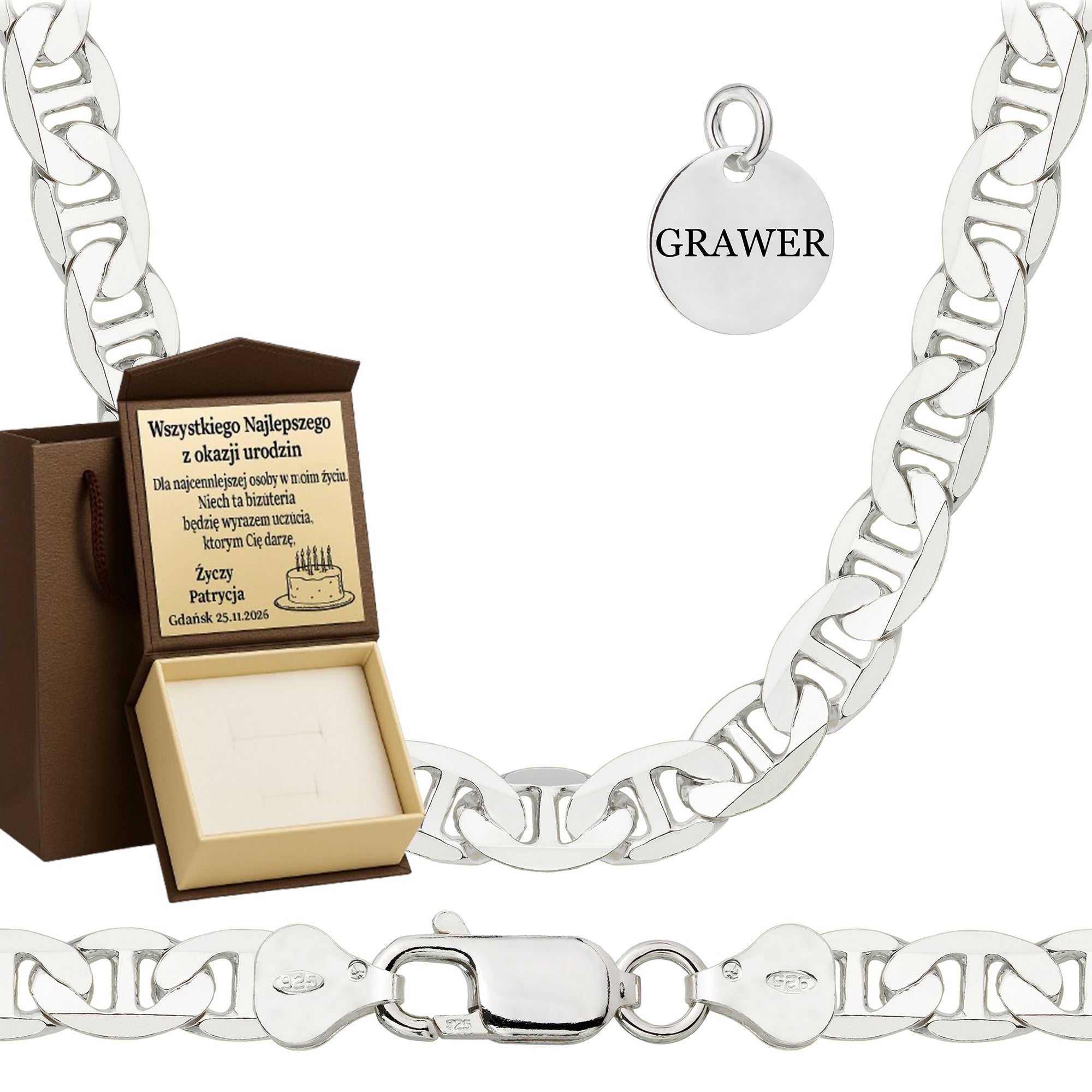 ŁAŃCUSZEK SREBRNY GUCCI 8MM PR. 925