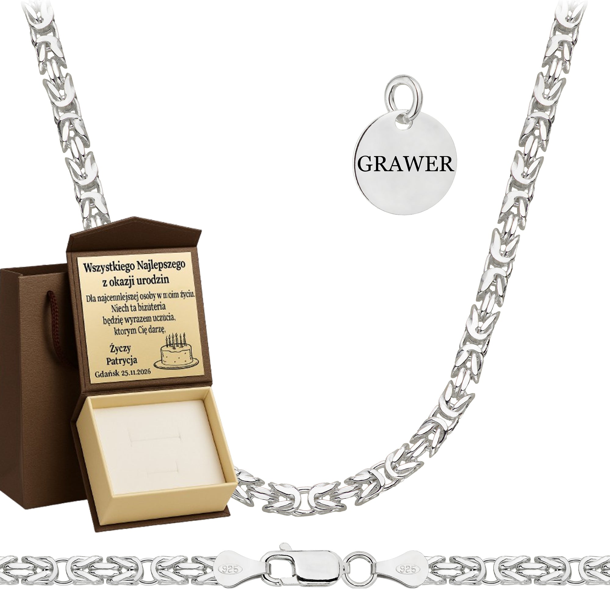 ŁAŃCUSZEK SREBRNY KRÓLEWSKI 3MM PR. 925