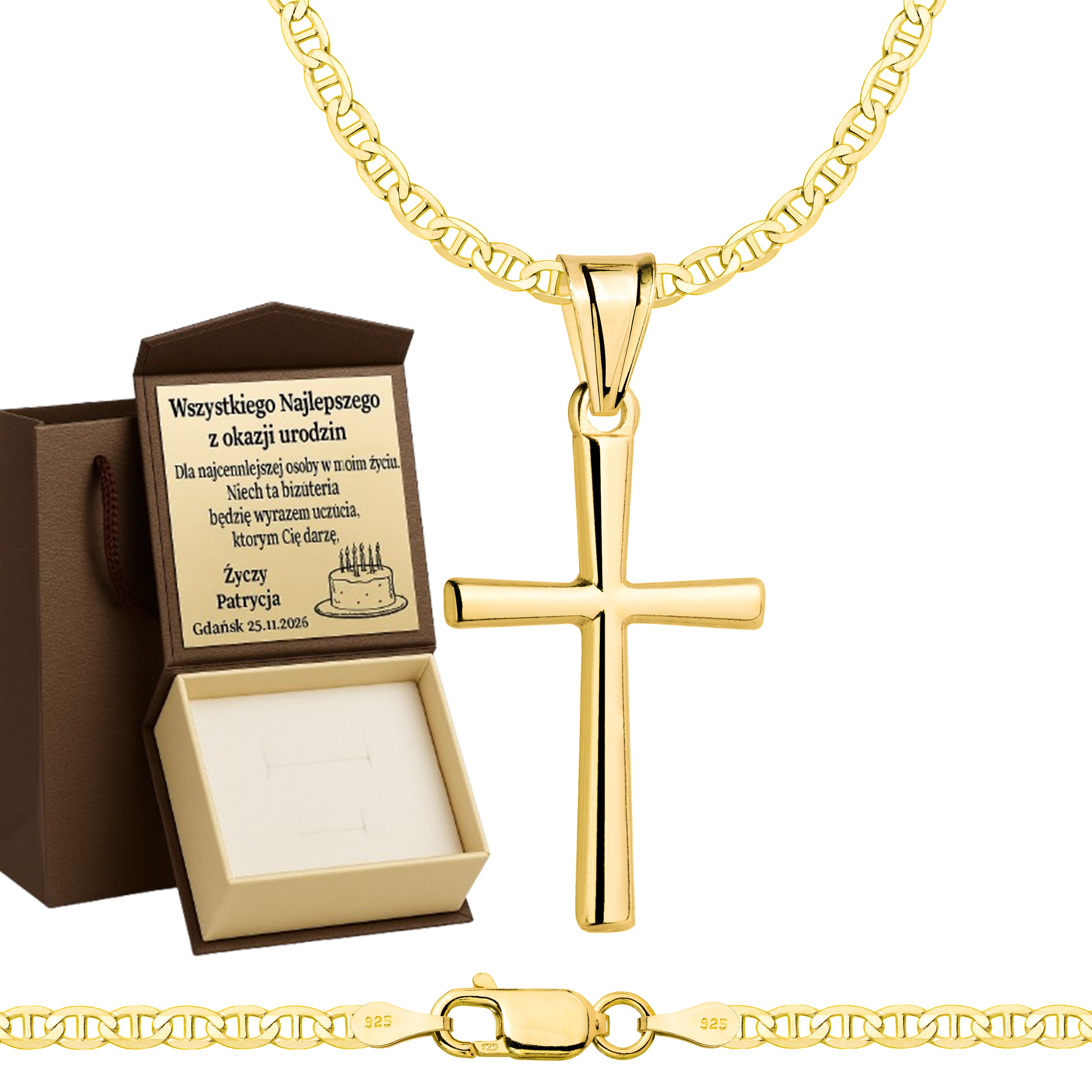 ŁAŃCUSZEK POZŁACANY SREBRNY Z KRZYŻYKIEM GUCCI 2,6MM PR. 925 585