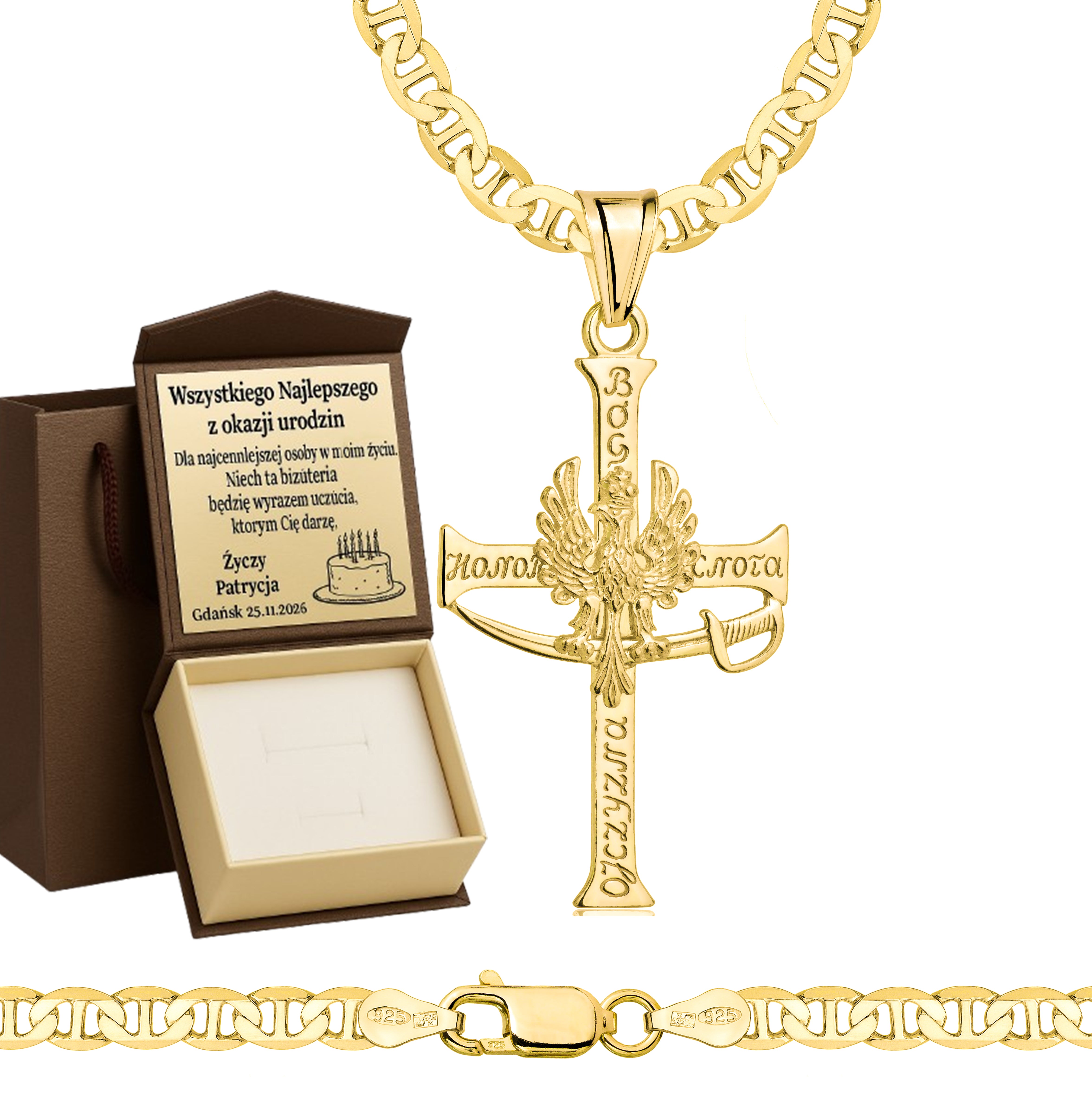 ŁAŃCUSZEK POZŁACANY SREBRNY Z KRZYŻYKIEM GUCCI 4,5MM PR. 925 585