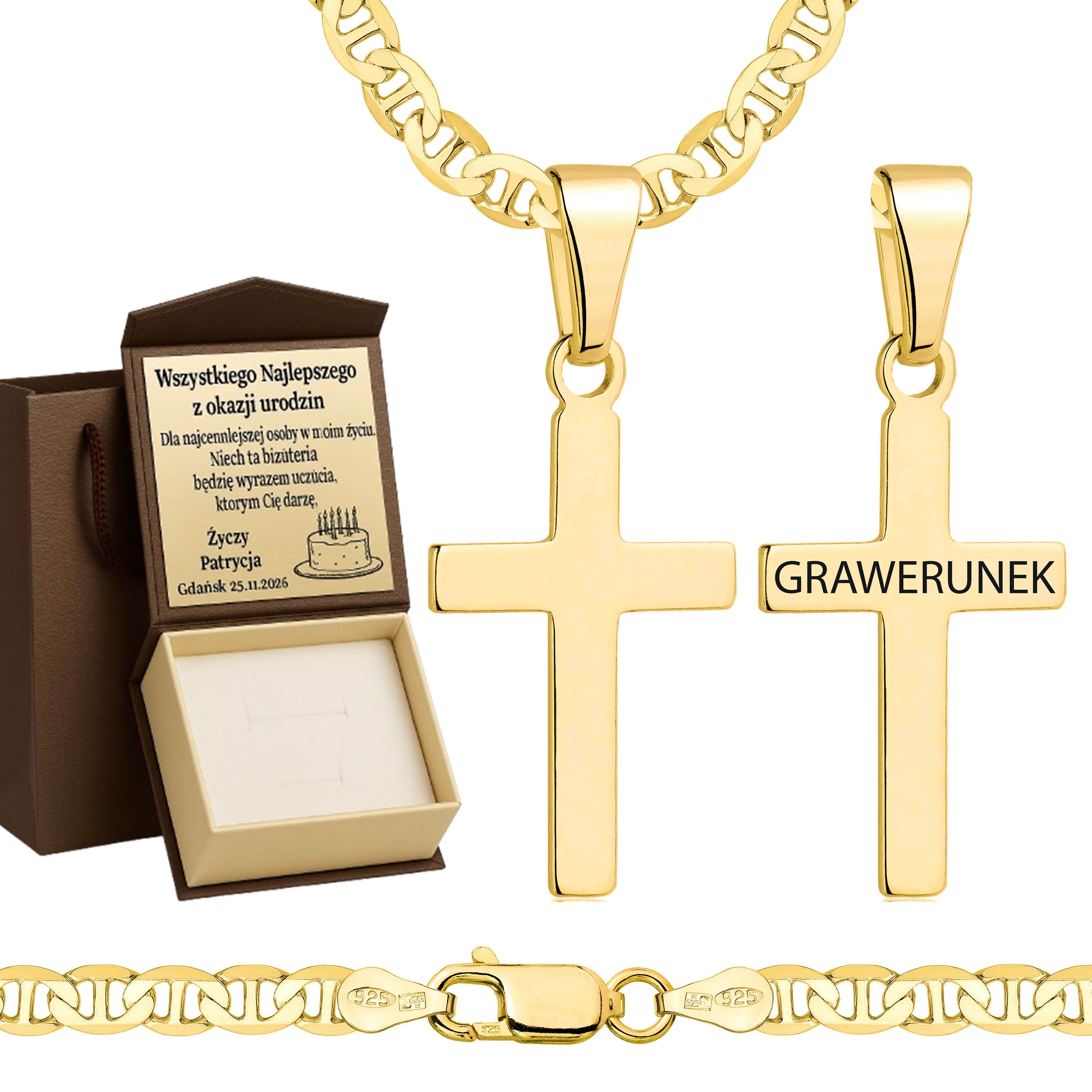 ŁAŃCUSZEK POZŁACANY SREBRNY Z KRZYŻYKIEM GUCCI 4,5MM PR. 925 585