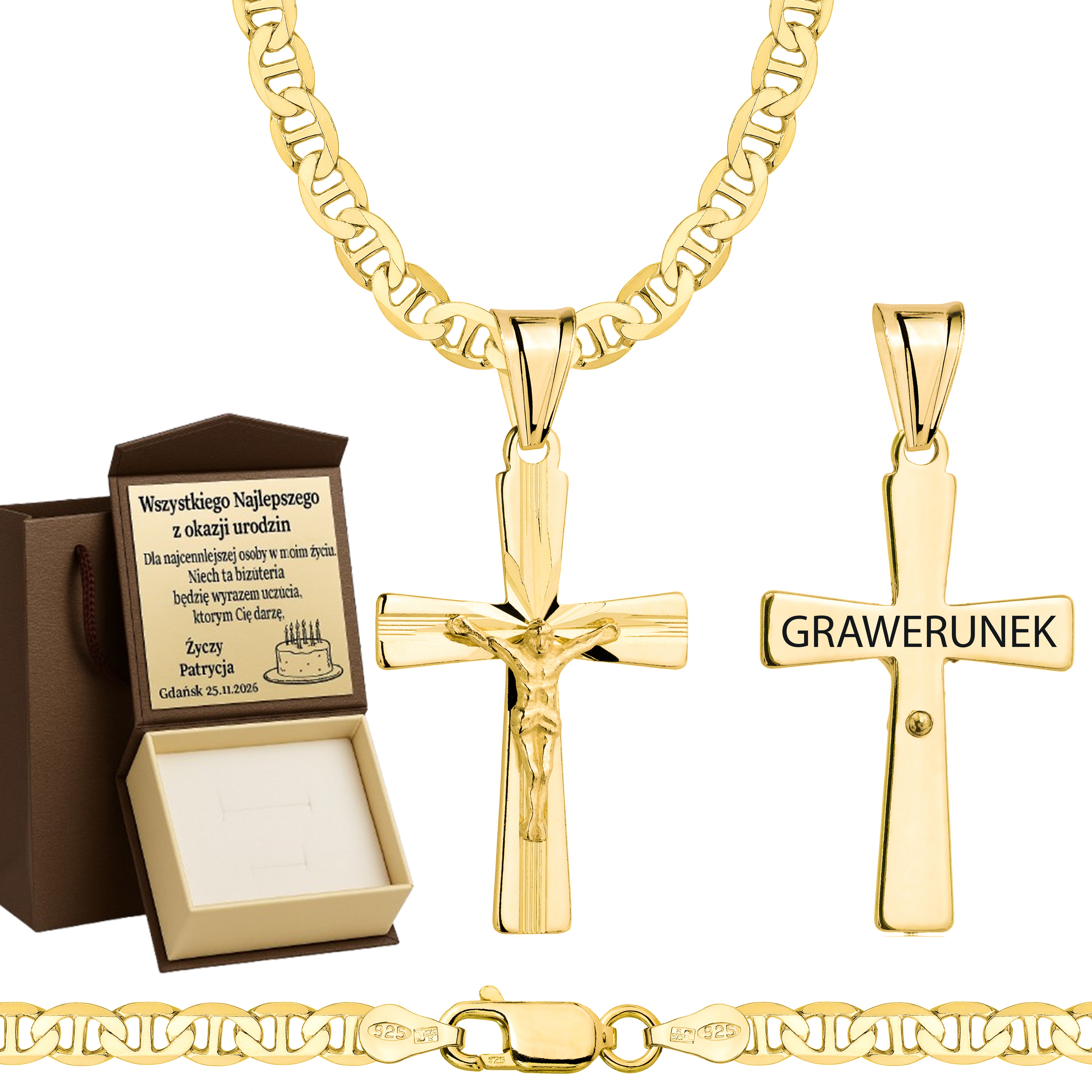 ŁAŃCUSZEK POZŁACANY SREBRNY Z KRZYŻYKIEM GUCCI 4,5MM PR. 925 585