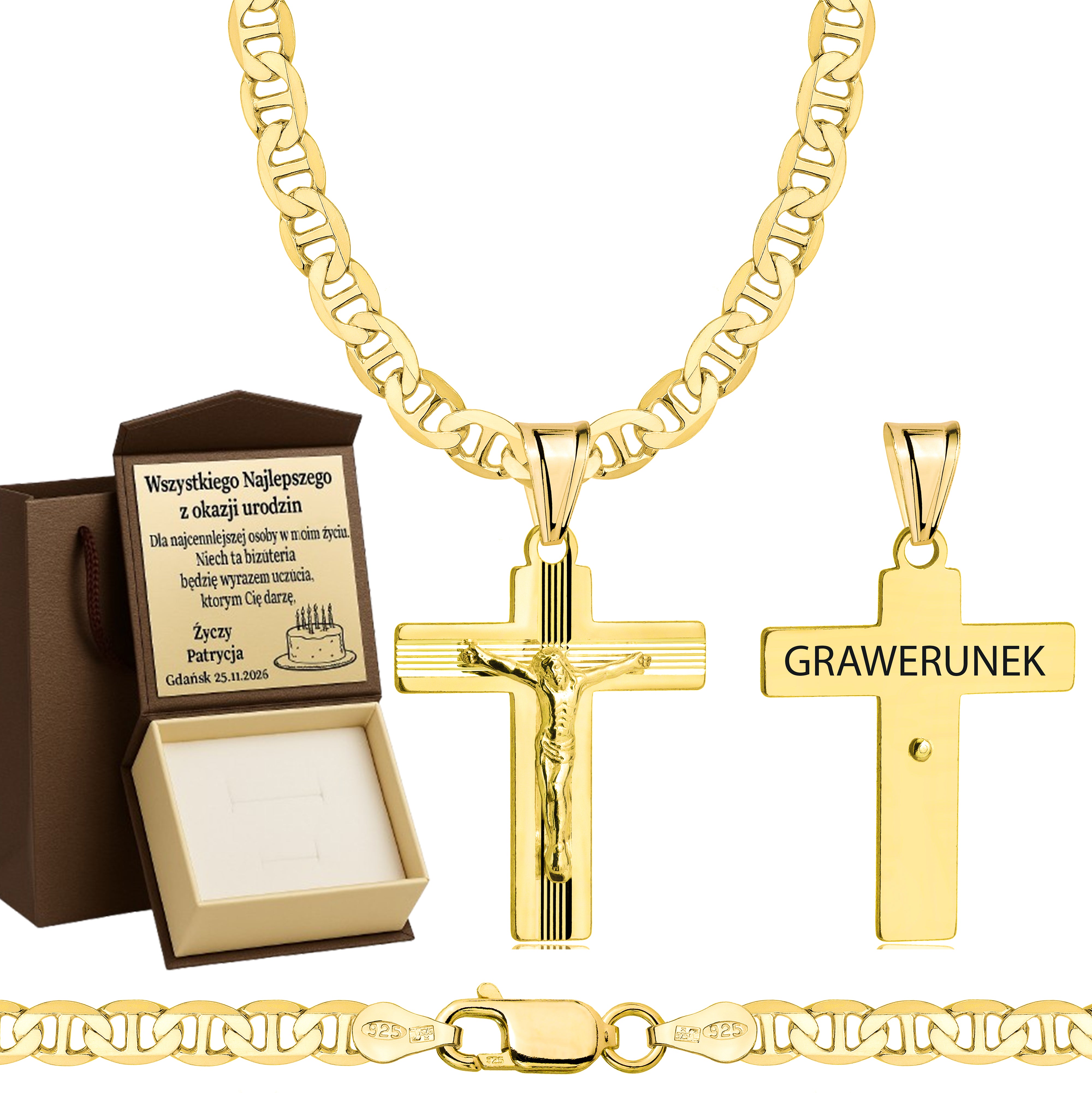 ŁAŃCUSZEK POZŁACANY SREBRNY Z KRZYŻYKIEM GUCCI 4,5MM PR. 925 585