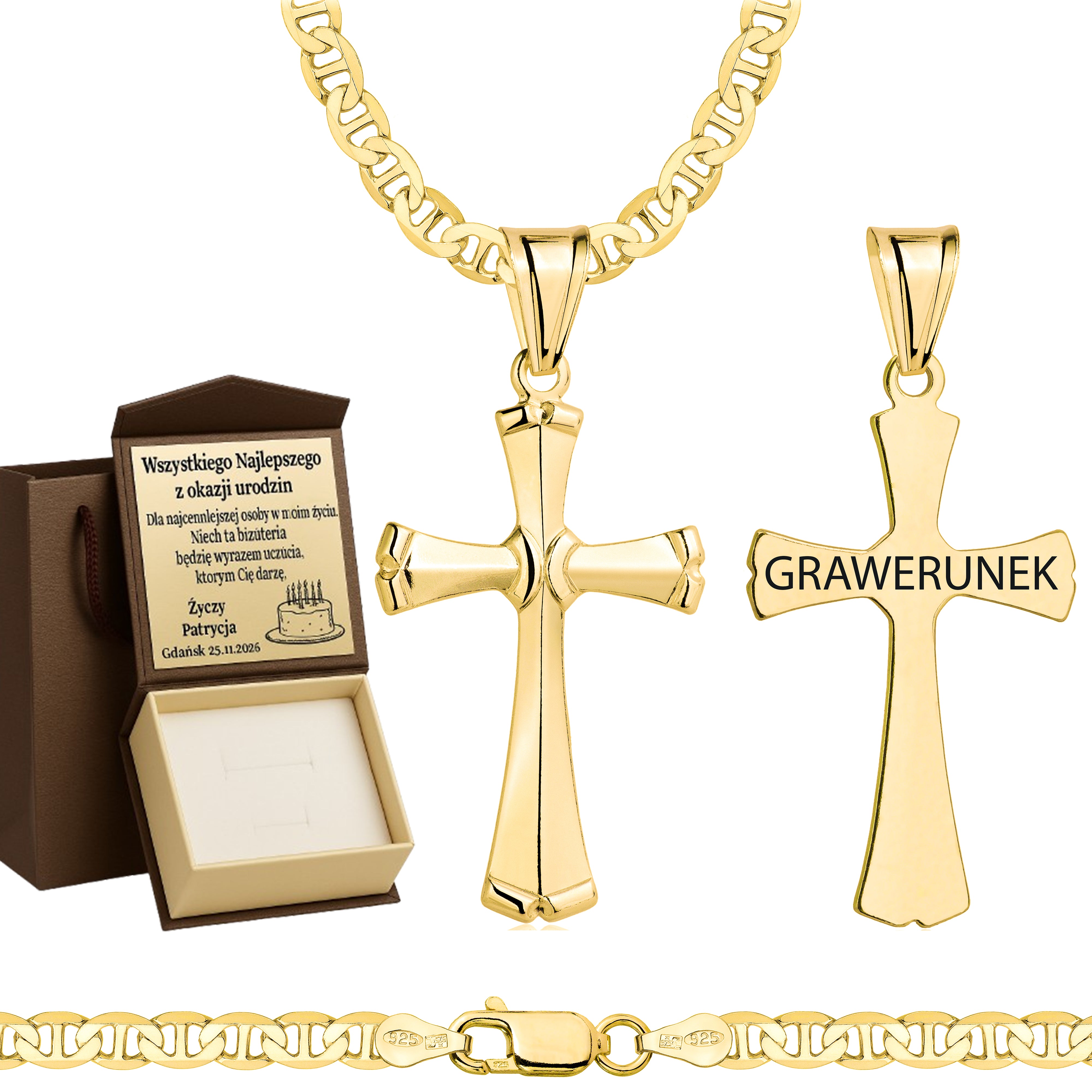 ŁAŃCUSZEK POZŁACANY SREBRNY Z KRZYŻYKIEM GUCCI 4,5MM PR. 925 585