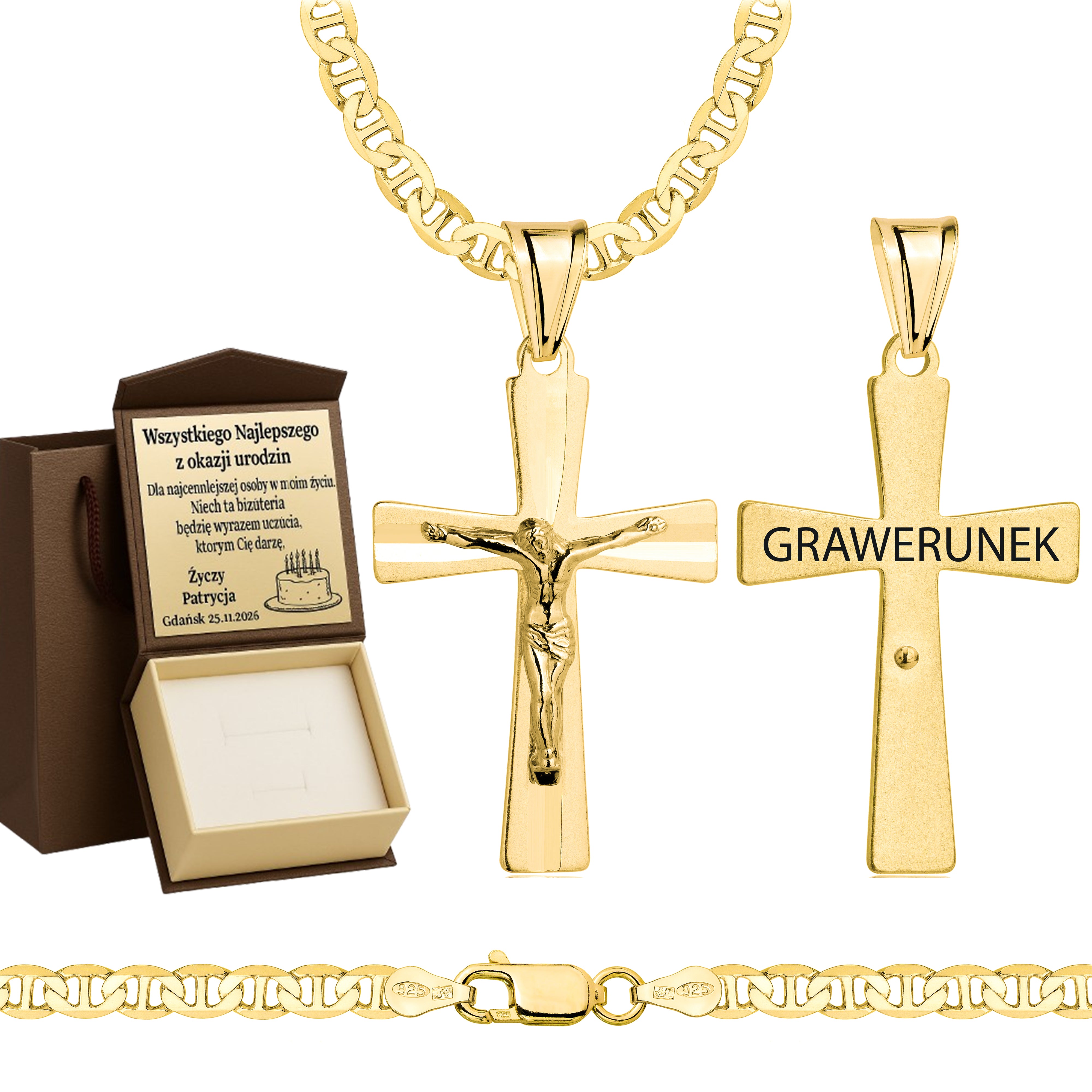 ŁAŃCUSZEK POZŁACANY SREBRNY Z KRZYŻYKIEM GUCCI 4,5MM PR. 925 585