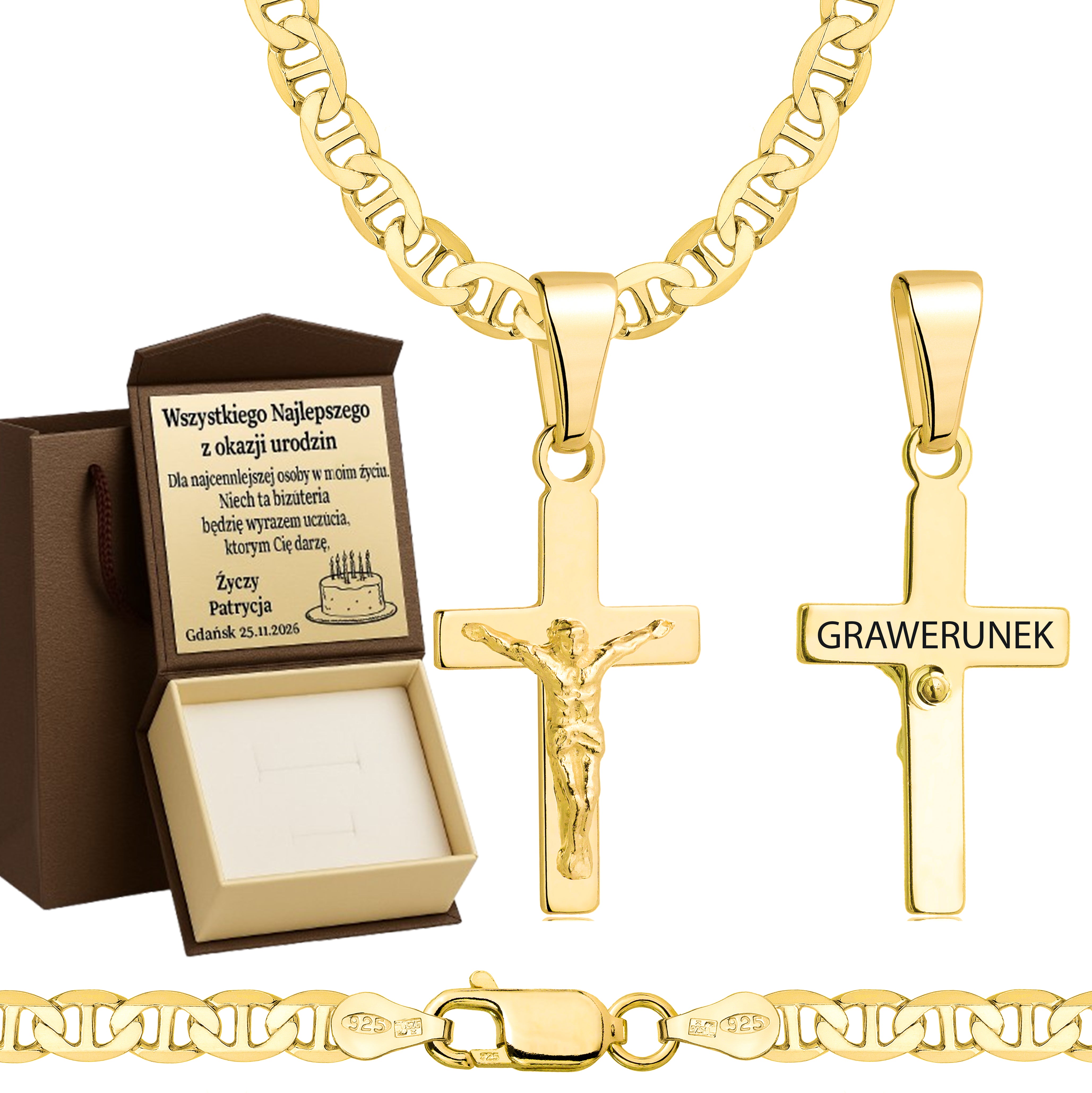 ŁAŃCUSZEK POZŁACANY SREBRNY Z KRZYŻYKIEM GUCCI 4,5MM PR. 925 585