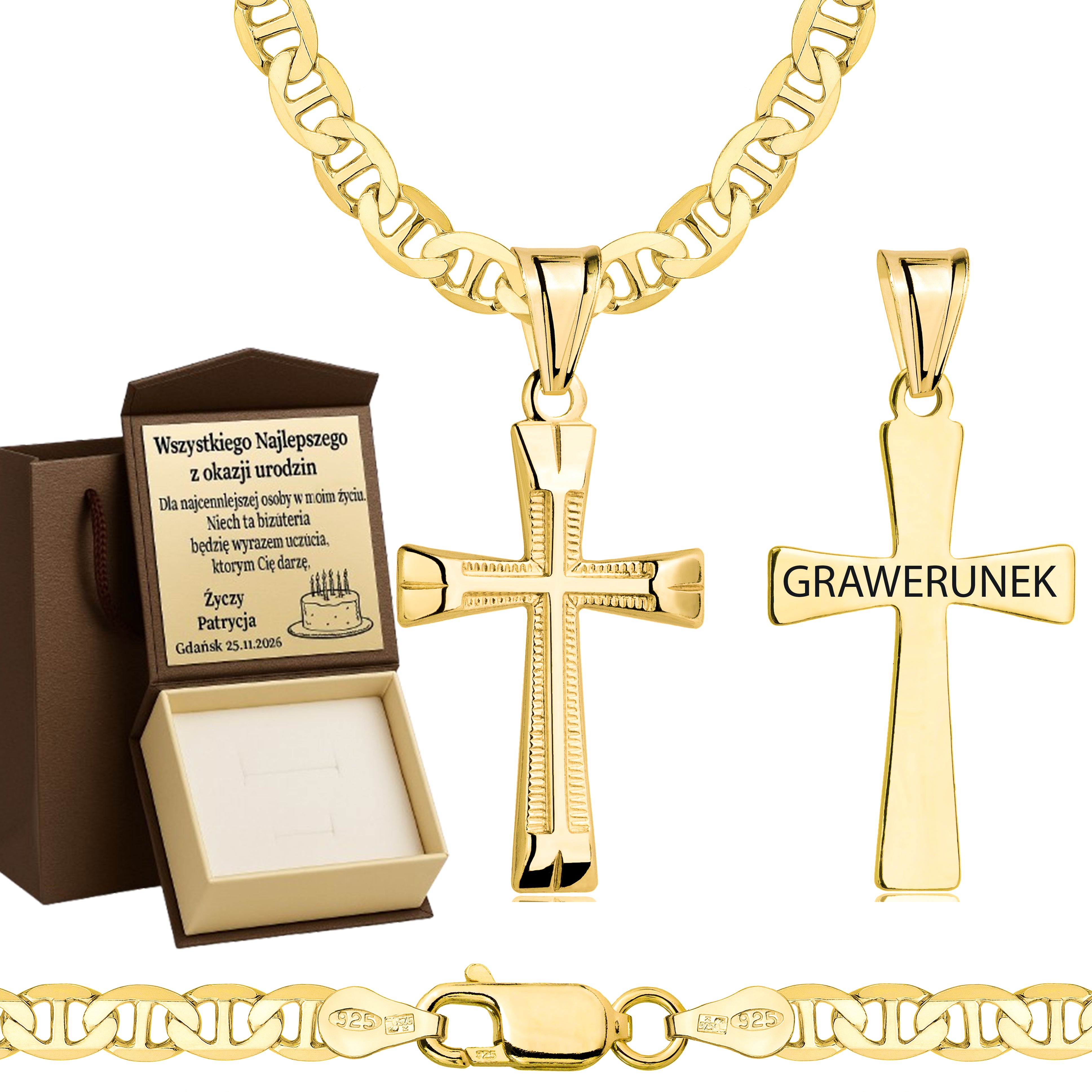 ŁAŃCUSZEK POZŁACANY SREBRNY Z KRZYŻYKIEM GUCCI 4,5MM PR. 925 585