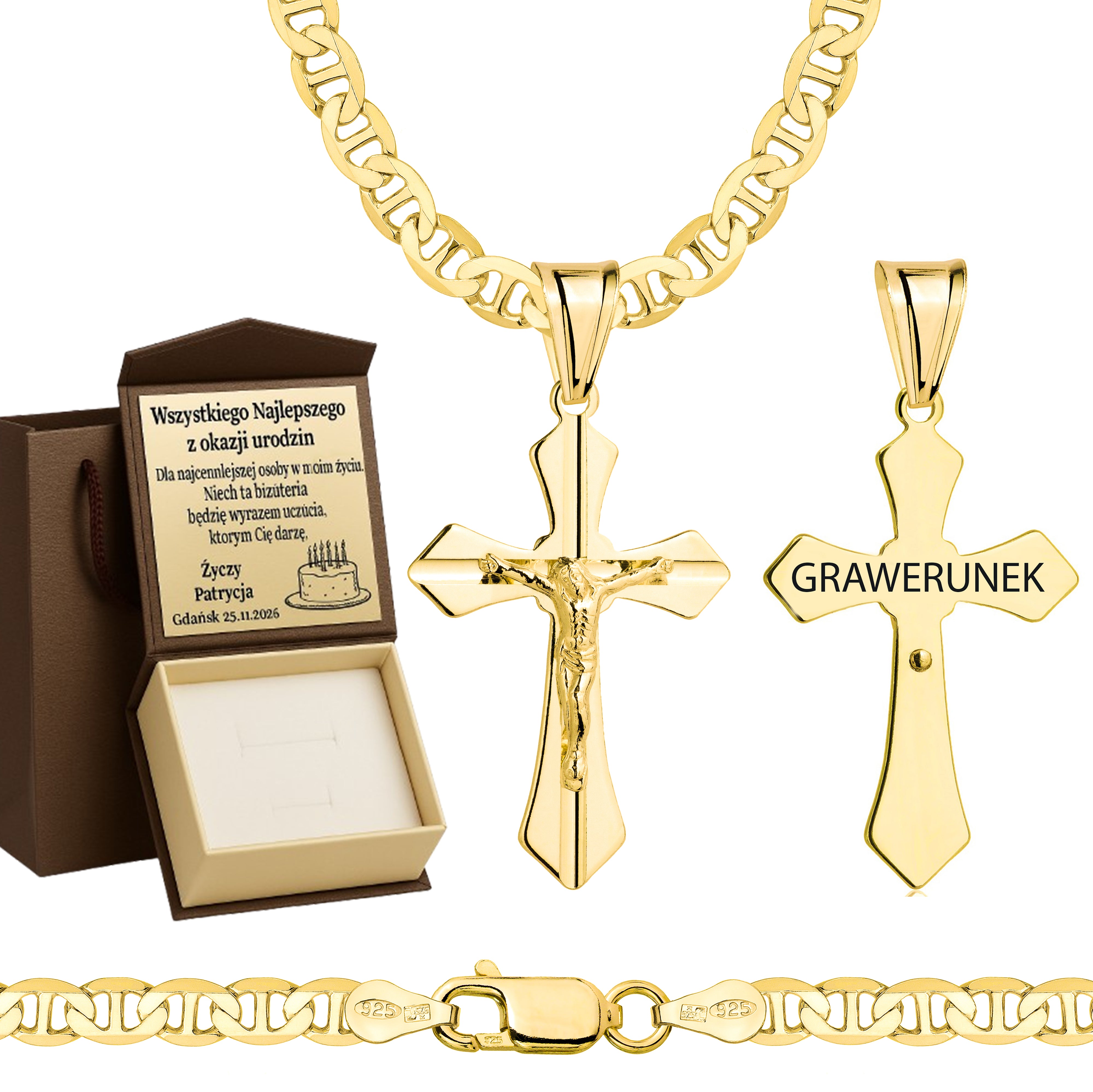 ŁAŃCUSZEK POZŁACANY SREBRNY Z KRZYŻYKIEM GUCCI 4,5MM PR. 925 585