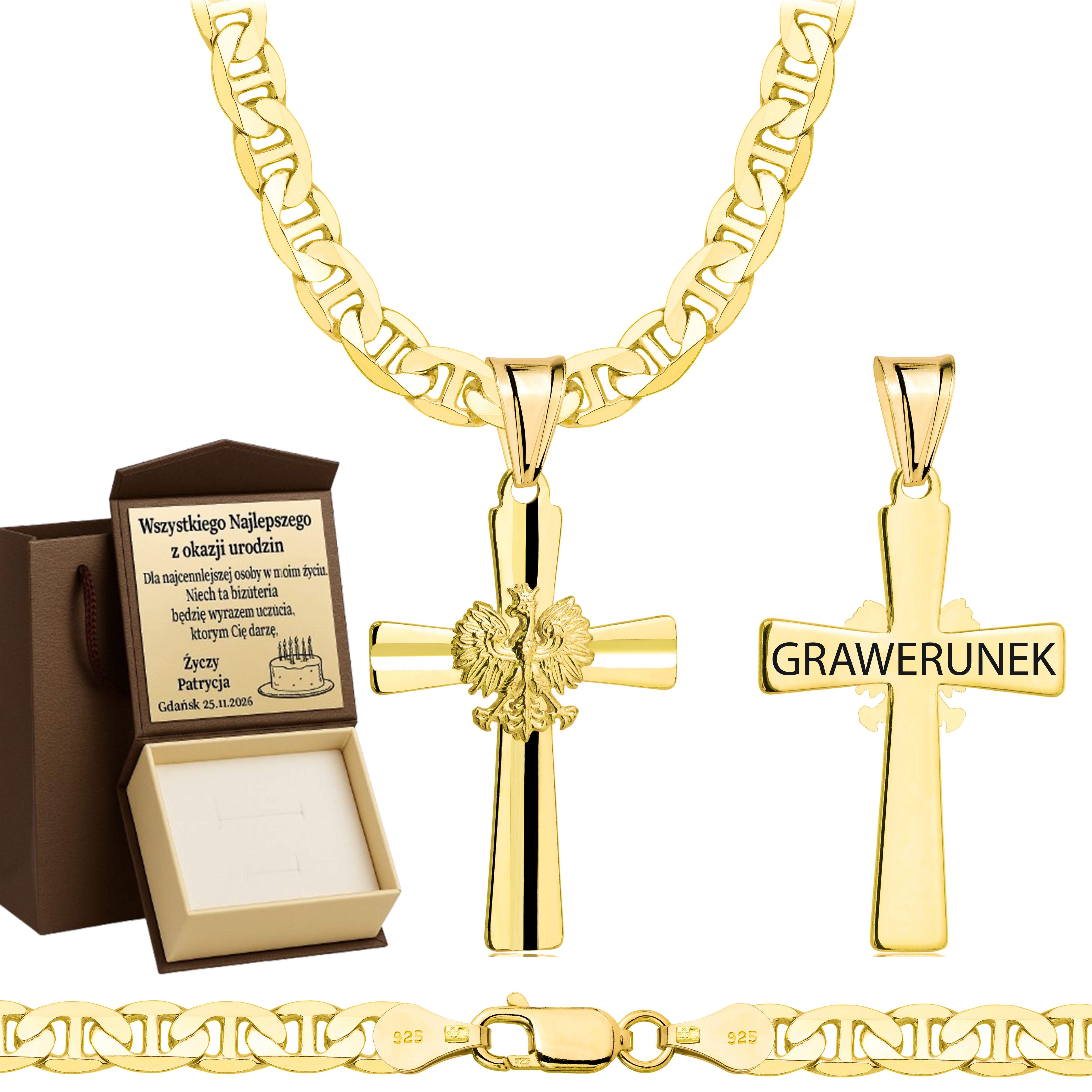 ŁAŃCUSZEK POZŁACANY SREBRNY Z KRZYŻYKIEM GUCCI 5,5MM PR. 925 585