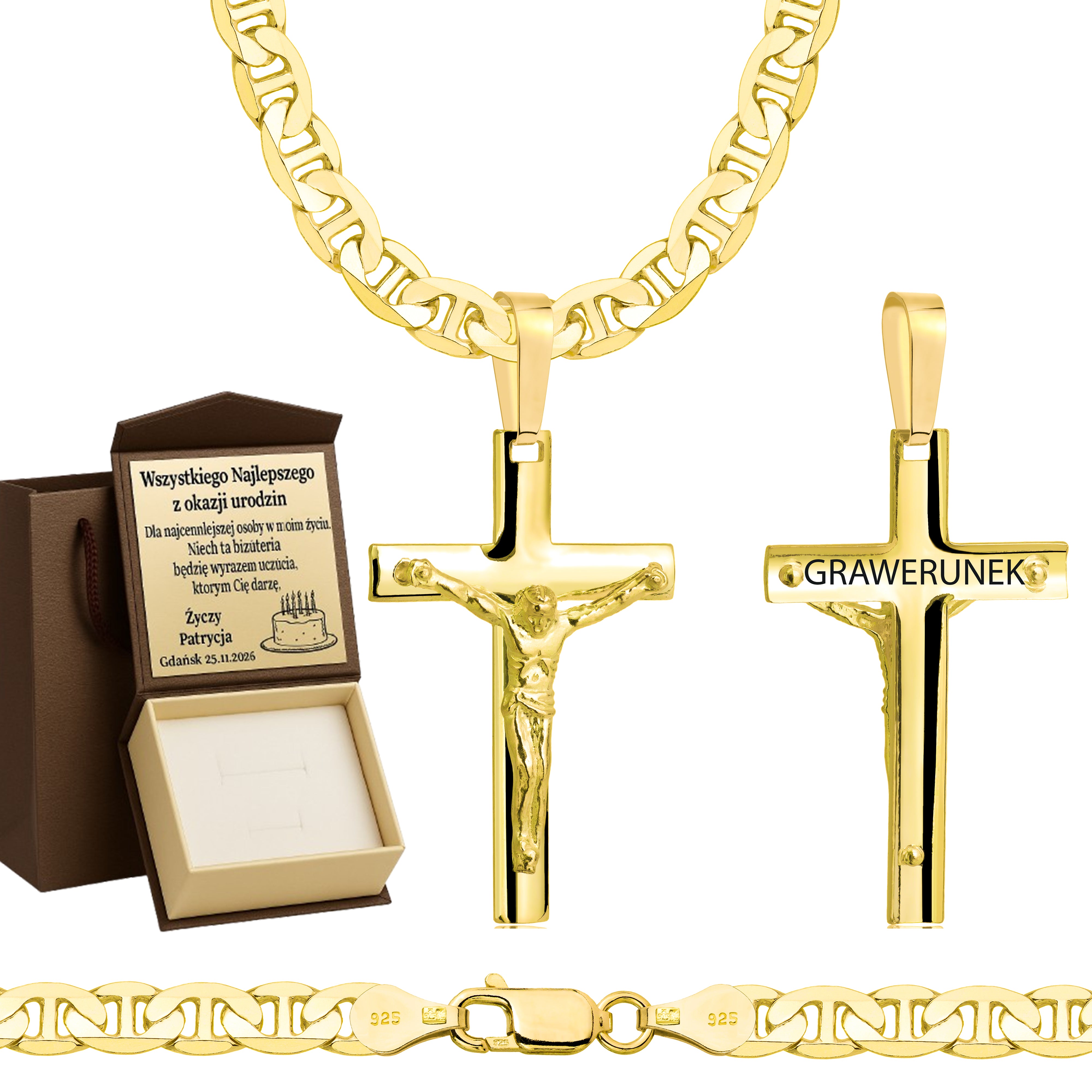 ŁAŃCUSZEK POZŁACANY SREBRNY Z KRZYŻYKIEM GUCCI 5,5MM PR. 925 585