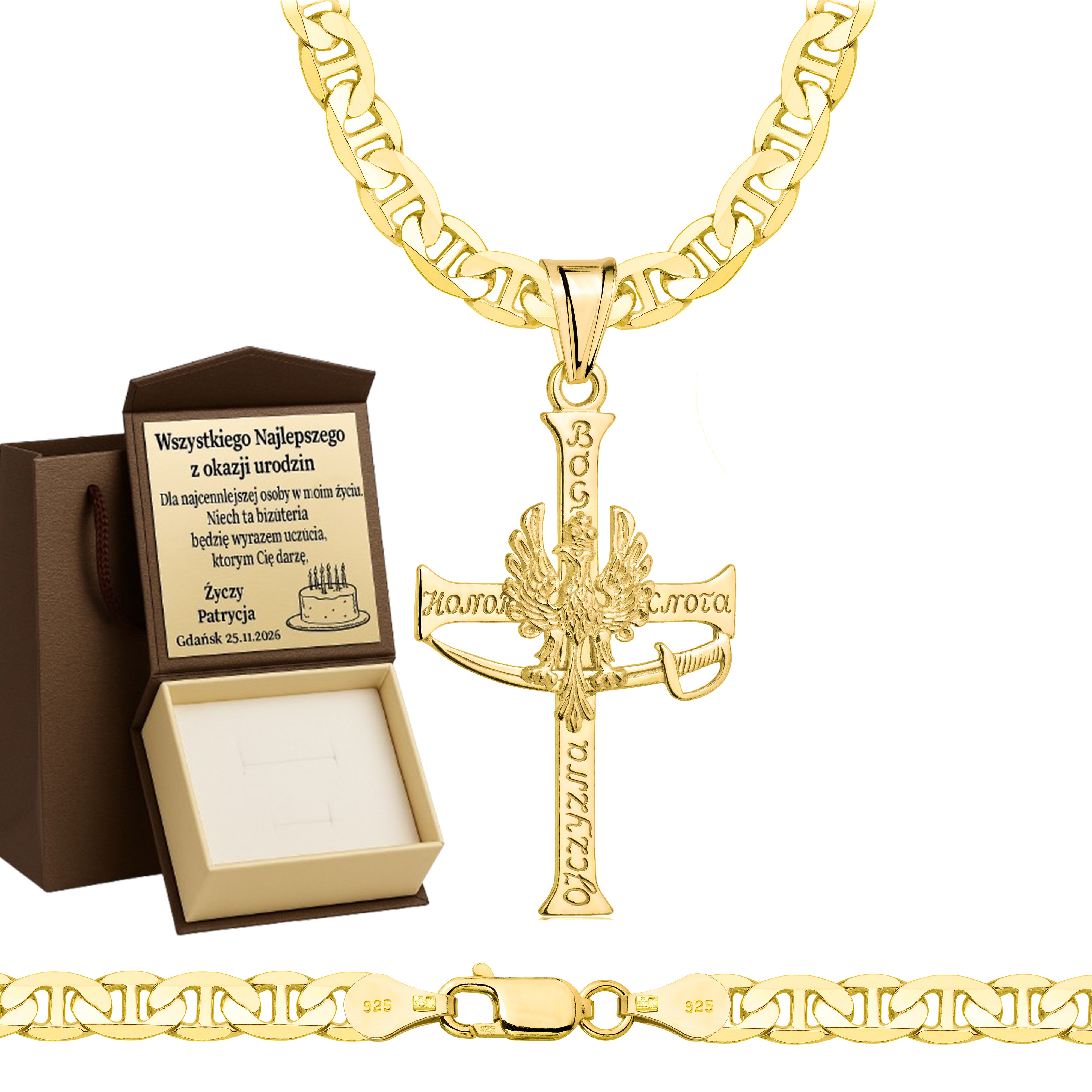 ŁAŃCUSZEK POZŁACANY SREBRNY Z KRZYŻYKIEM GUCCI 5,5MM PR. 925 585