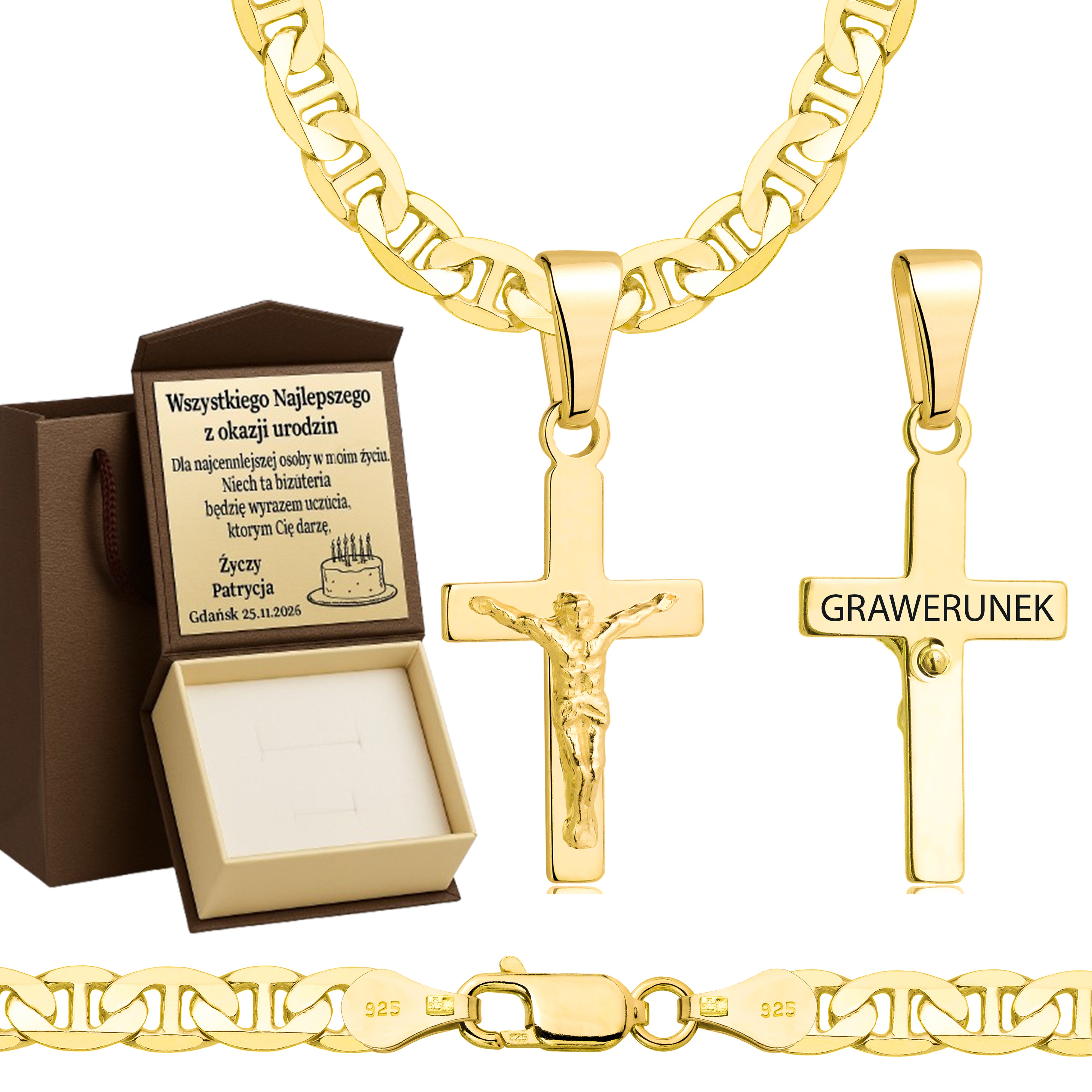 ŁAŃCUSZEK POZŁACANY SREBRNY Z KRZYŻYKIEM GUCCI 5,5MM PR. 925 585