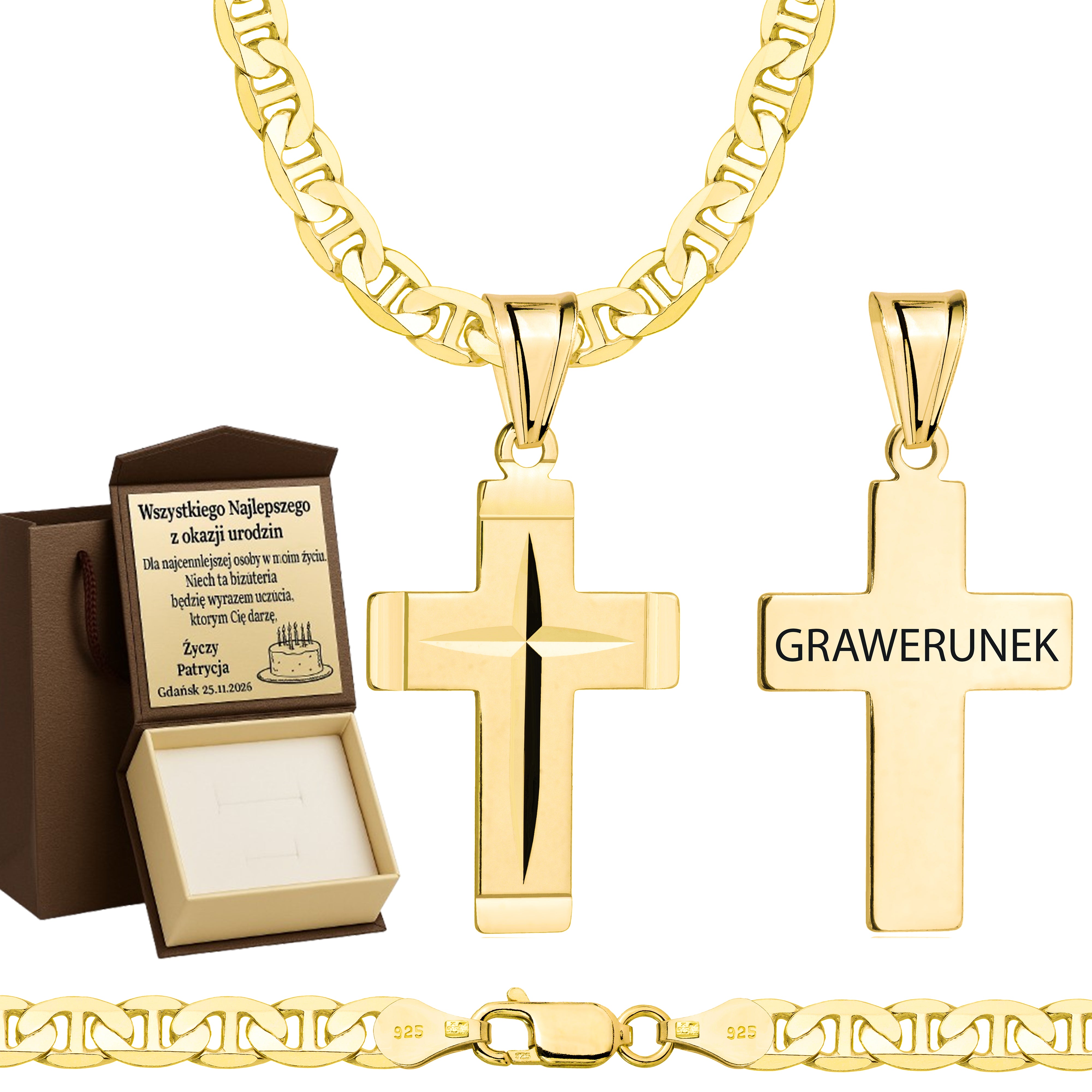 ŁAŃCUSZEK POZŁACANY SREBRNY Z KRZYŻYKIEM GUCCI 5,5MM PR. 925 585