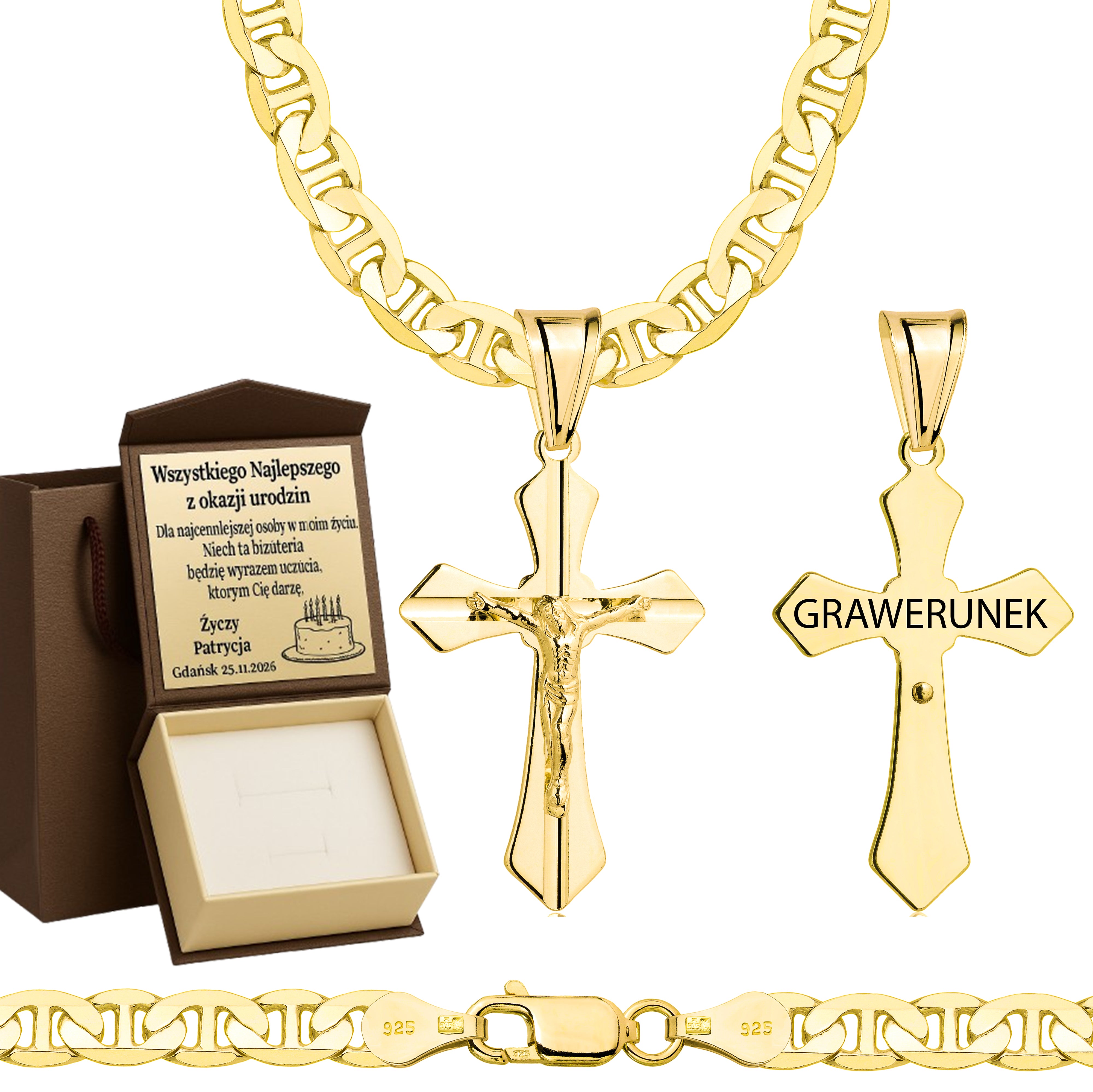 ŁAŃCUSZEK POZŁACANY SREBRNY Z KRZYŻYKIEM GUCCI 5,5MM PR. 925 585