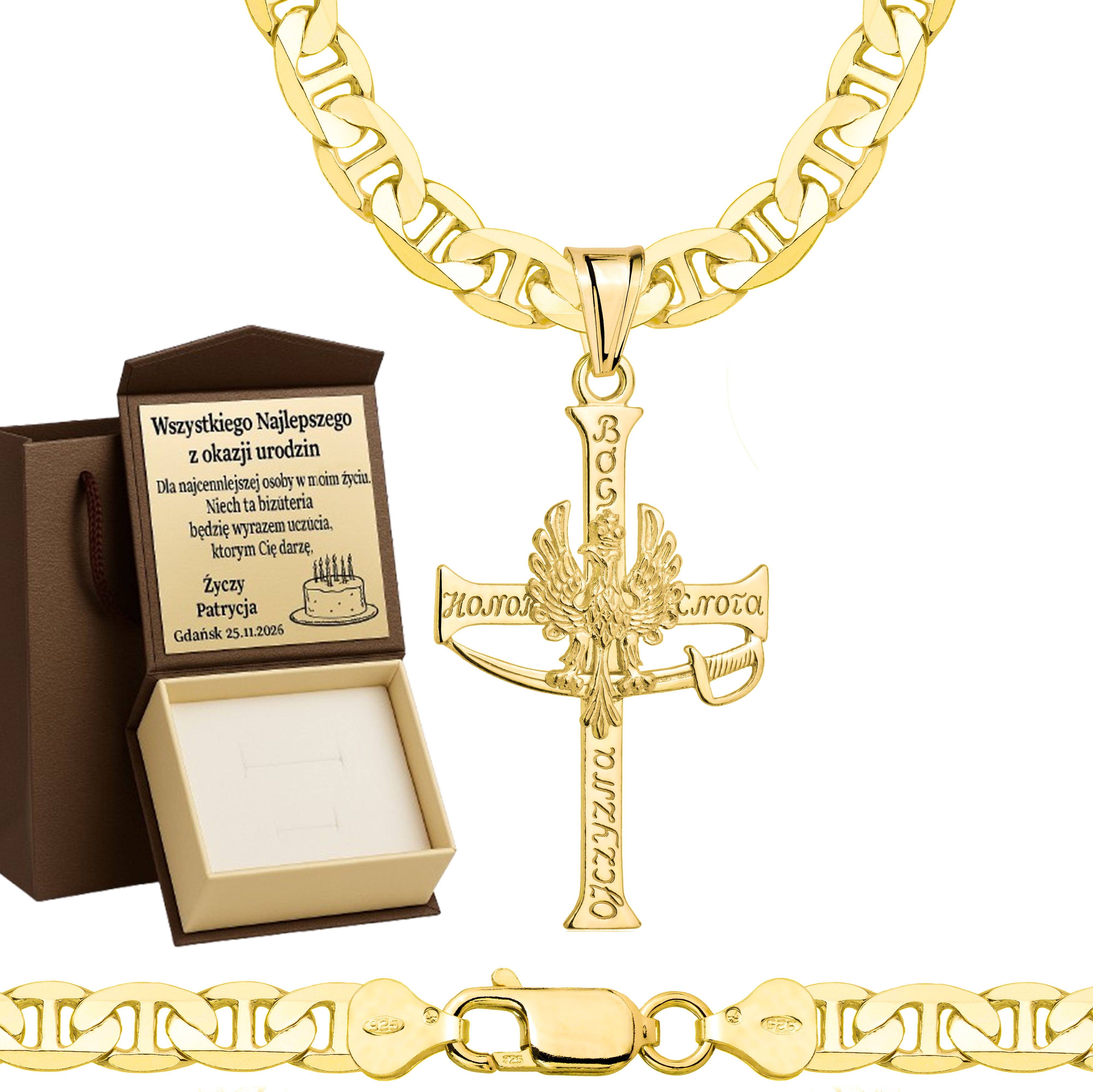 ŁAŃCUSZEK POZŁACANY SREBRNY Z KRZYŻYKIEM GUCCI 6,5MM PR. 925 585