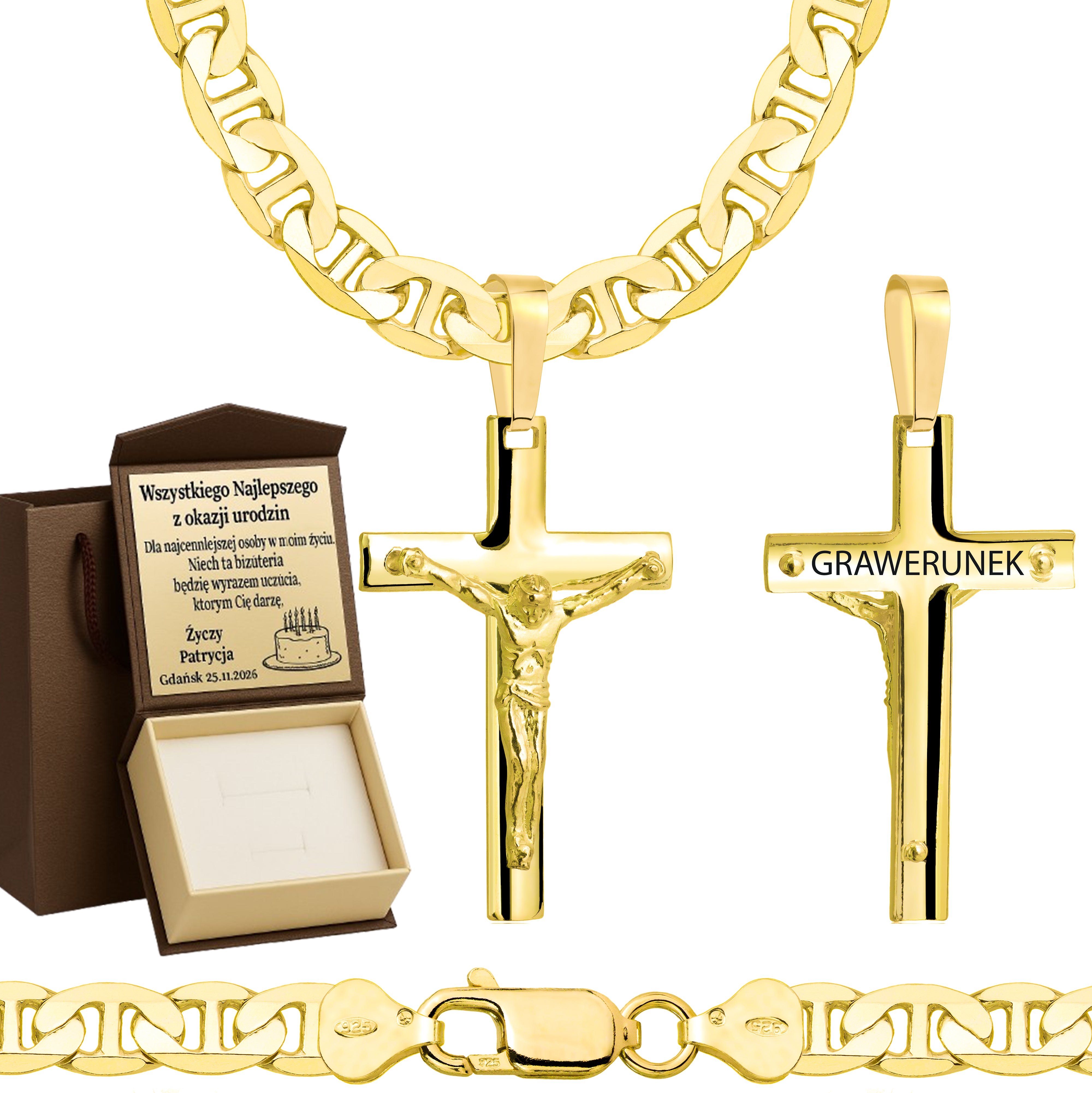 ŁAŃCUSZEK POZŁACANY SREBRNY Z KRZYŻYKIEM GUCCI 6,5MM PR. 925 585