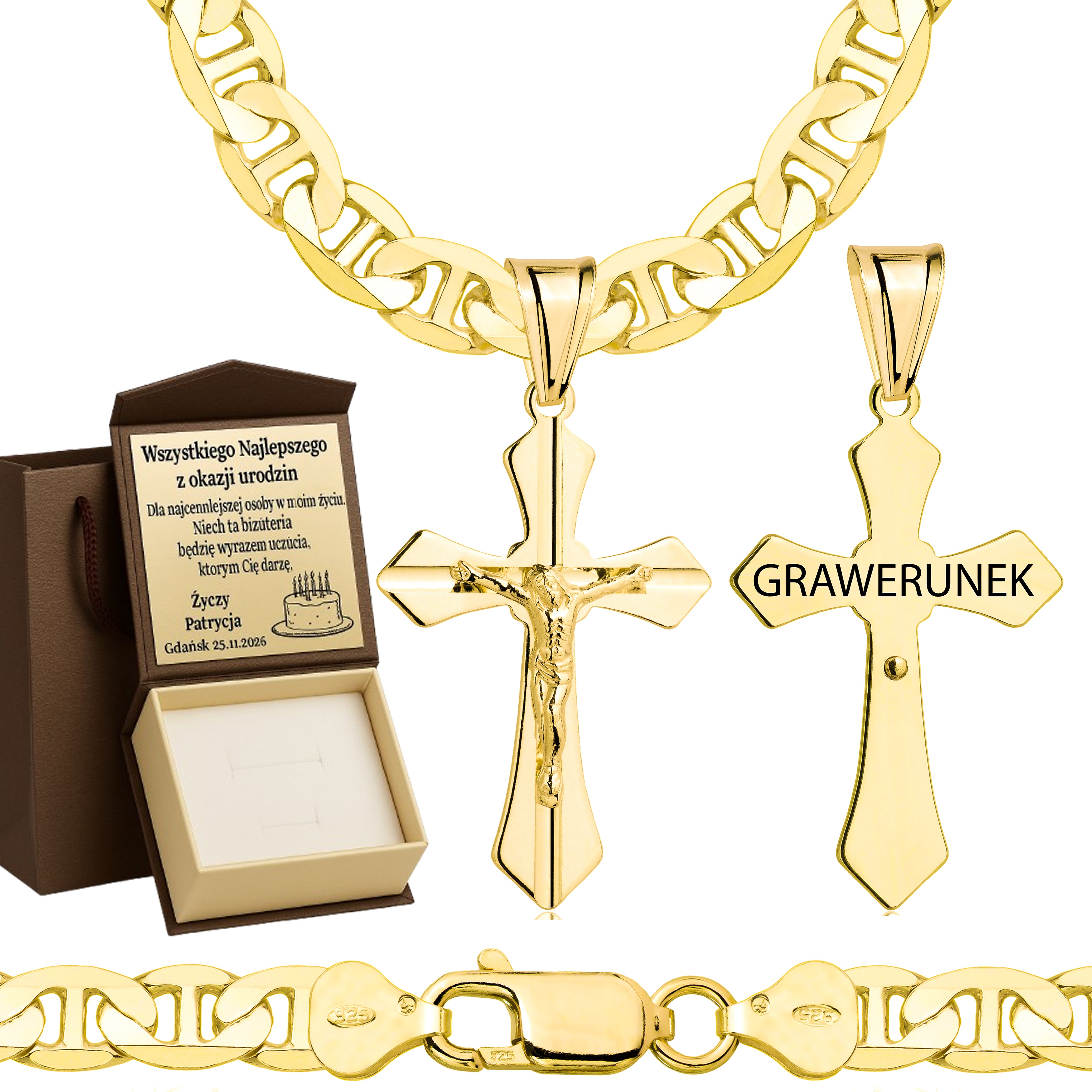 ŁAŃCUSZEK POZŁACANY SREBRNY Z KRZYŻYKIEM GUCCI 6,5MM PR. 925 585