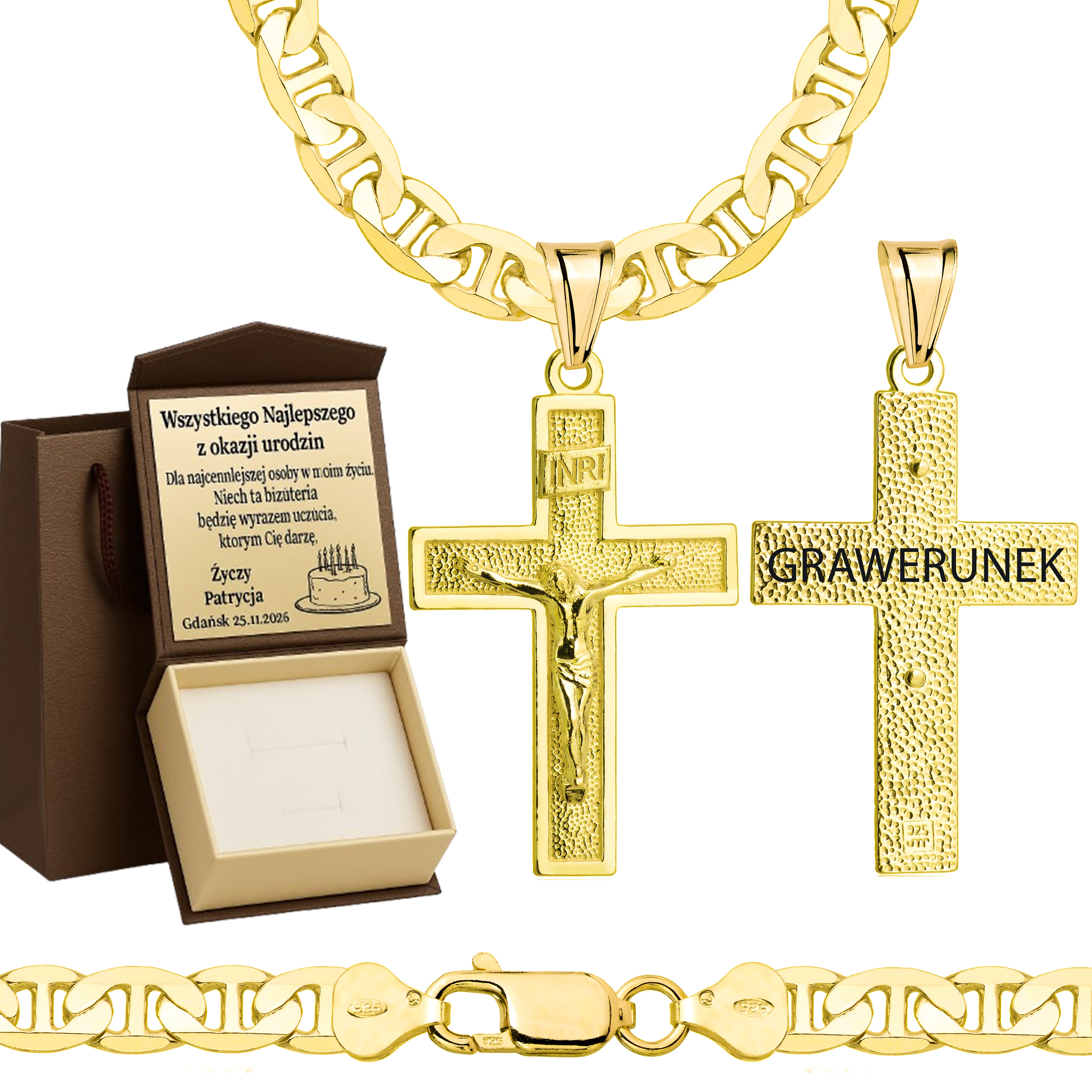 ŁAŃCUSZEK POZŁACANY SREBRNY Z KRZYŻYKIEM GUCCI 6,5MM PR. 925 585