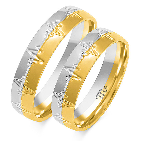 Obrączki z białego i żółtego złota puls serca