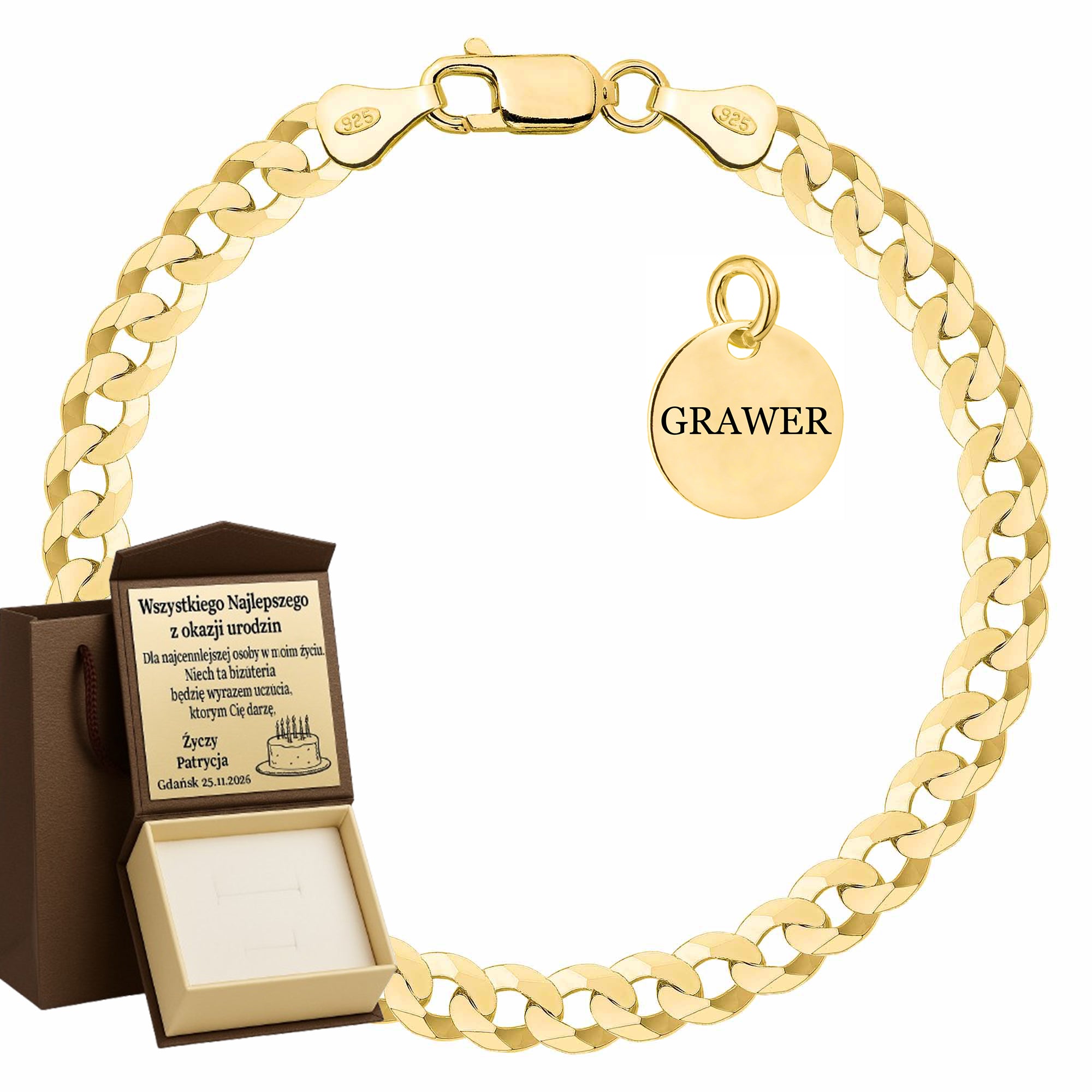 BRANSOLETKA POZŁACANA SREBRNA PANCERKA 6,5MM PR. 925 585