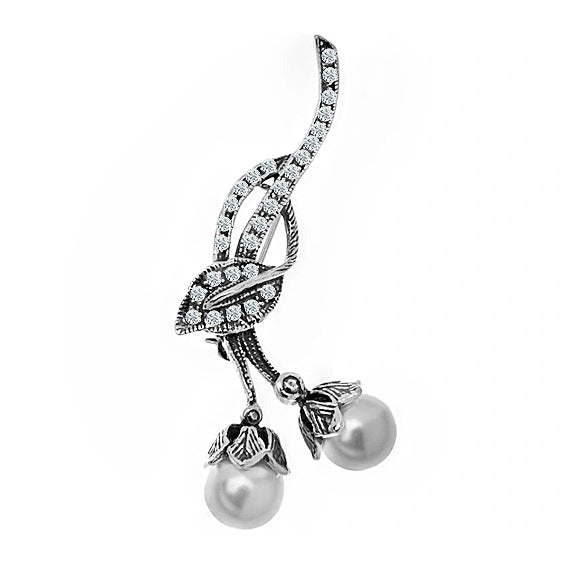 Broszka z cyrkoniami i perłami