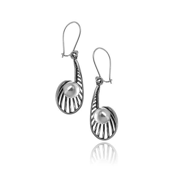 Ażurowe kolczyki z perłą 7mm oksydowane