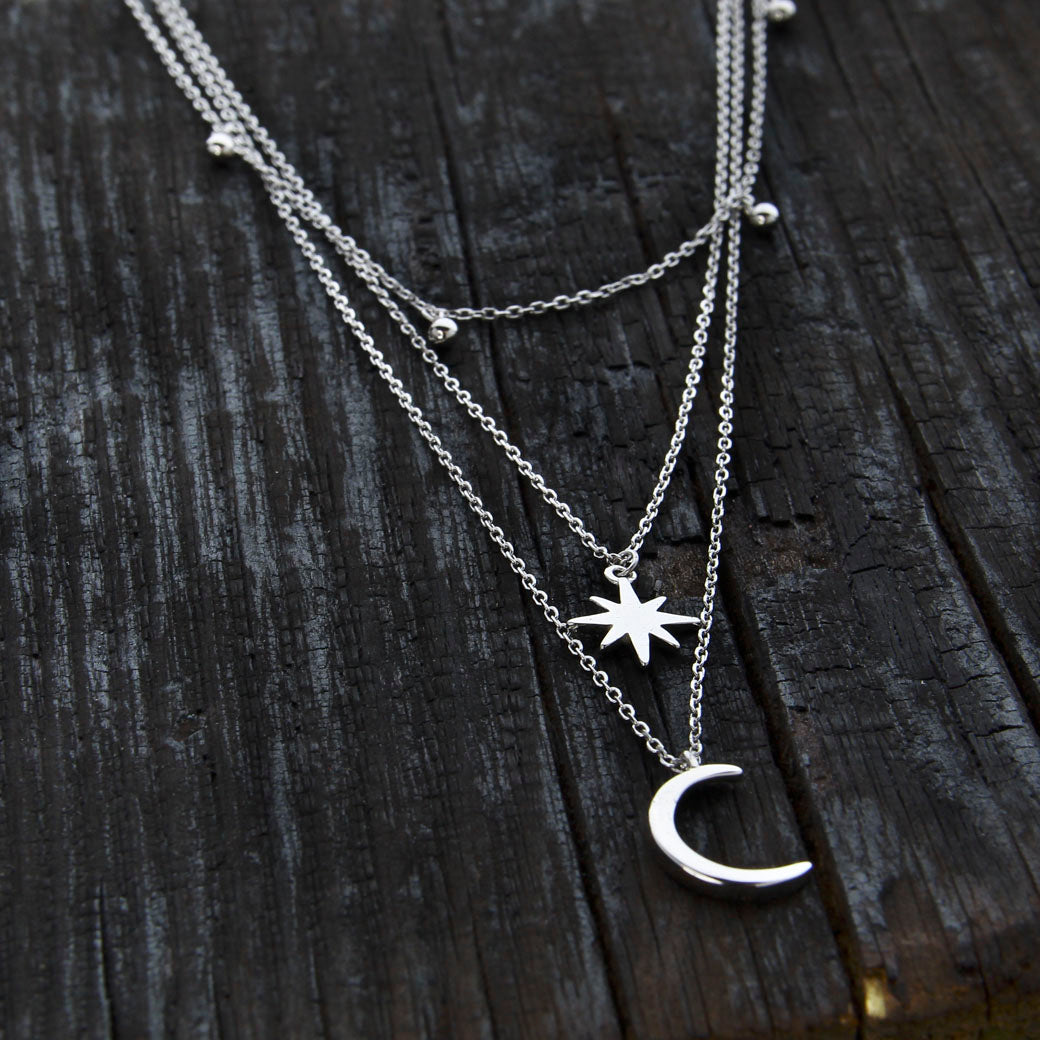 Naszyjnik kaskadowy potrójny z księżycem