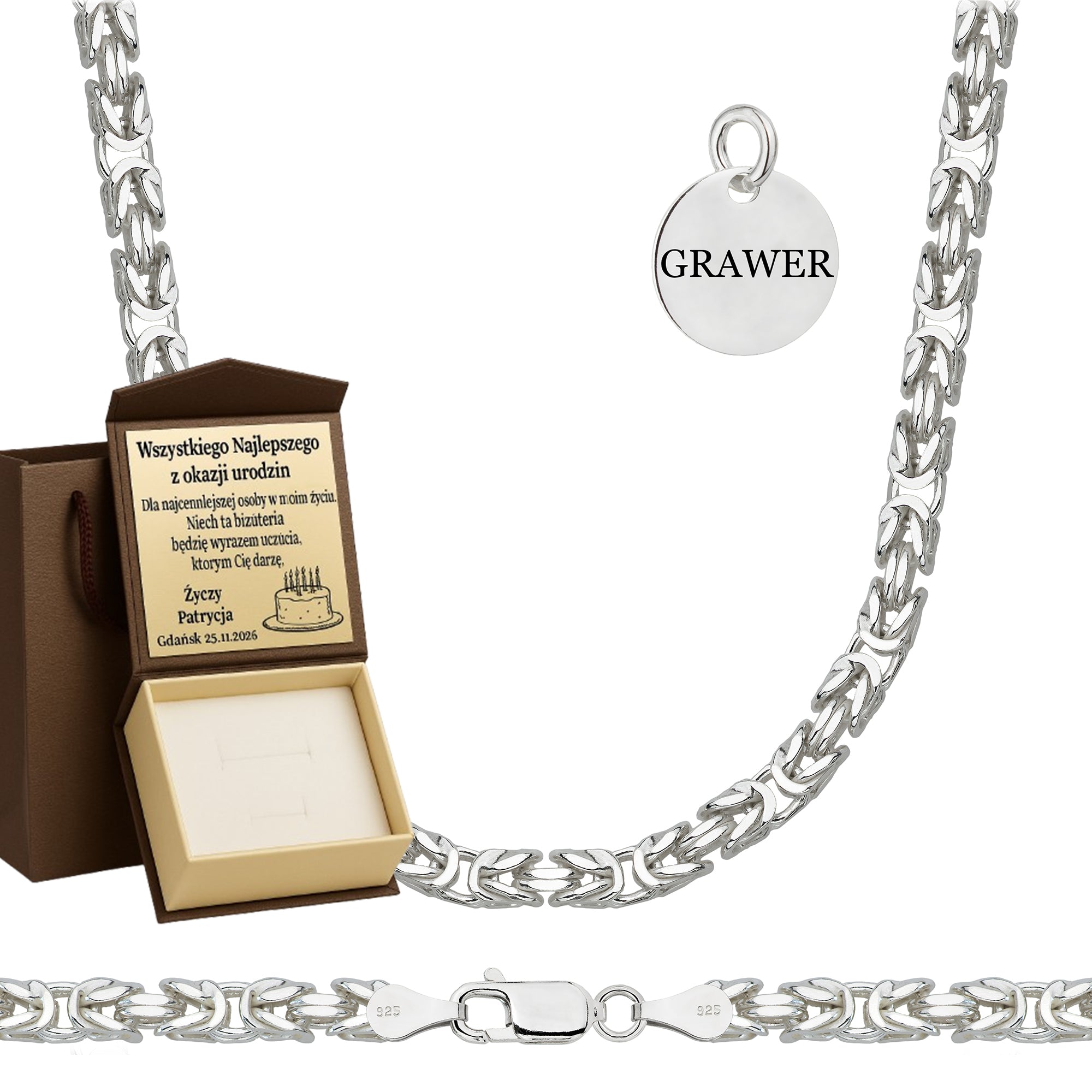 ŁAŃCUSZEK SREBRNY KRÓLEWSKI 4,5MM PR. 925