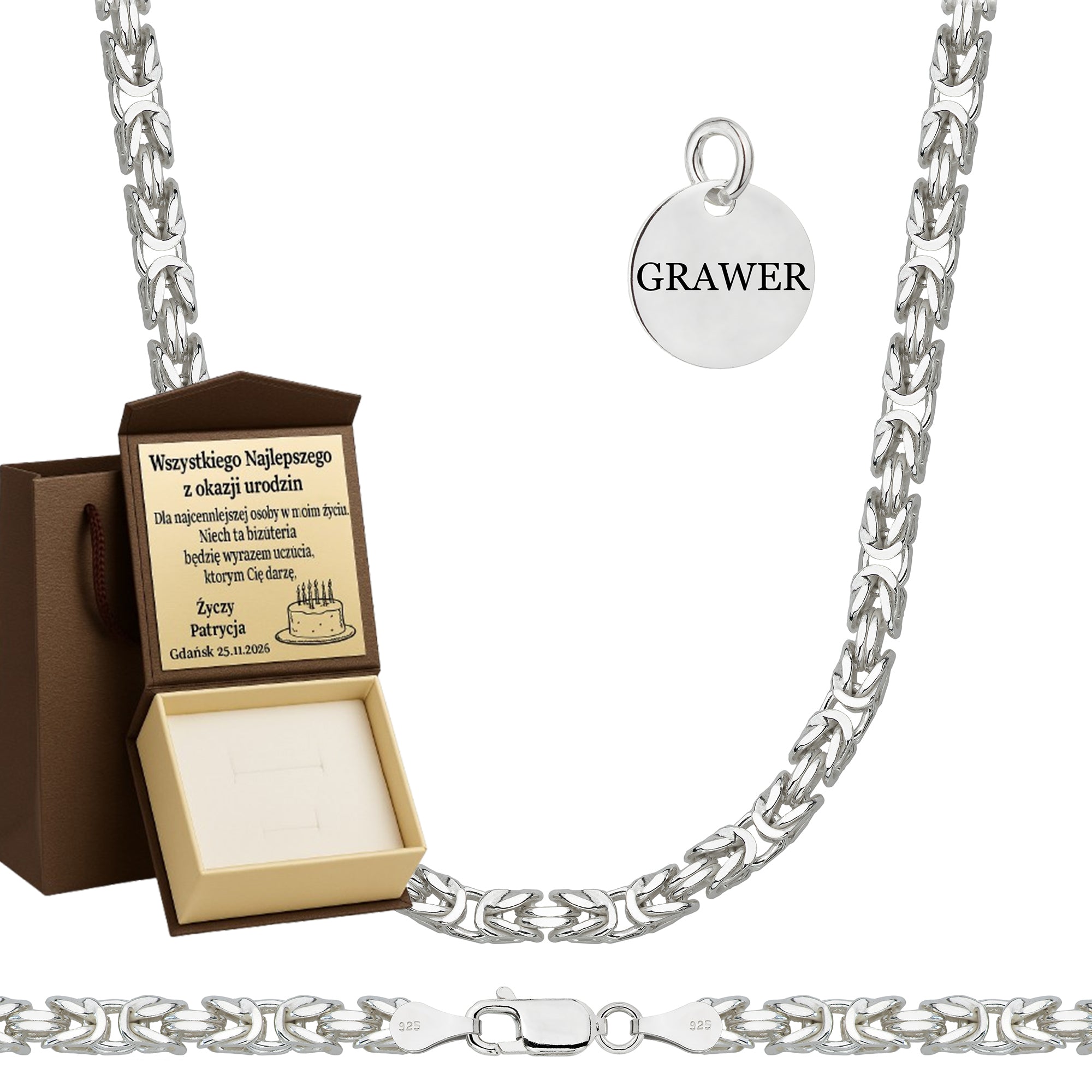 ŁAŃCUSZEK SREBRNY KRÓLEWSKI 4MM PR. 925