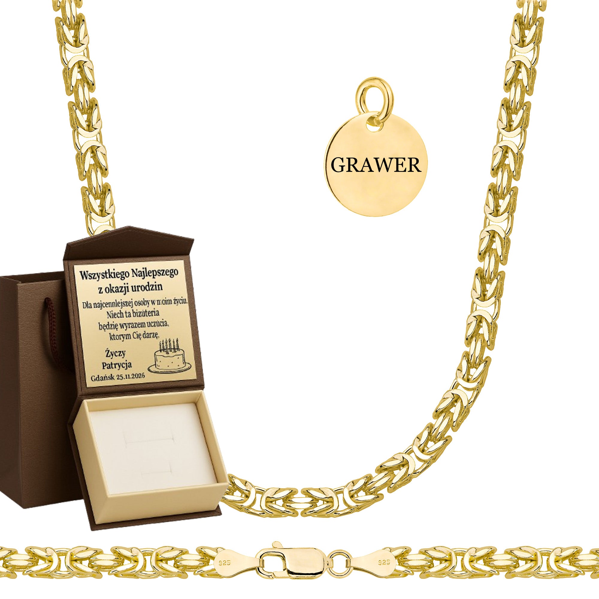 ŁAŃCUSZEK POZŁACANY SREBRNY KRÓLEWSKI 4MM PR. 925 585