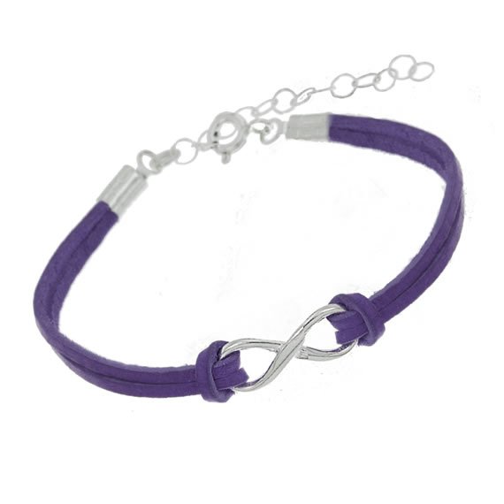Bransoletka nieskończoność rzemyk mała fioletowa