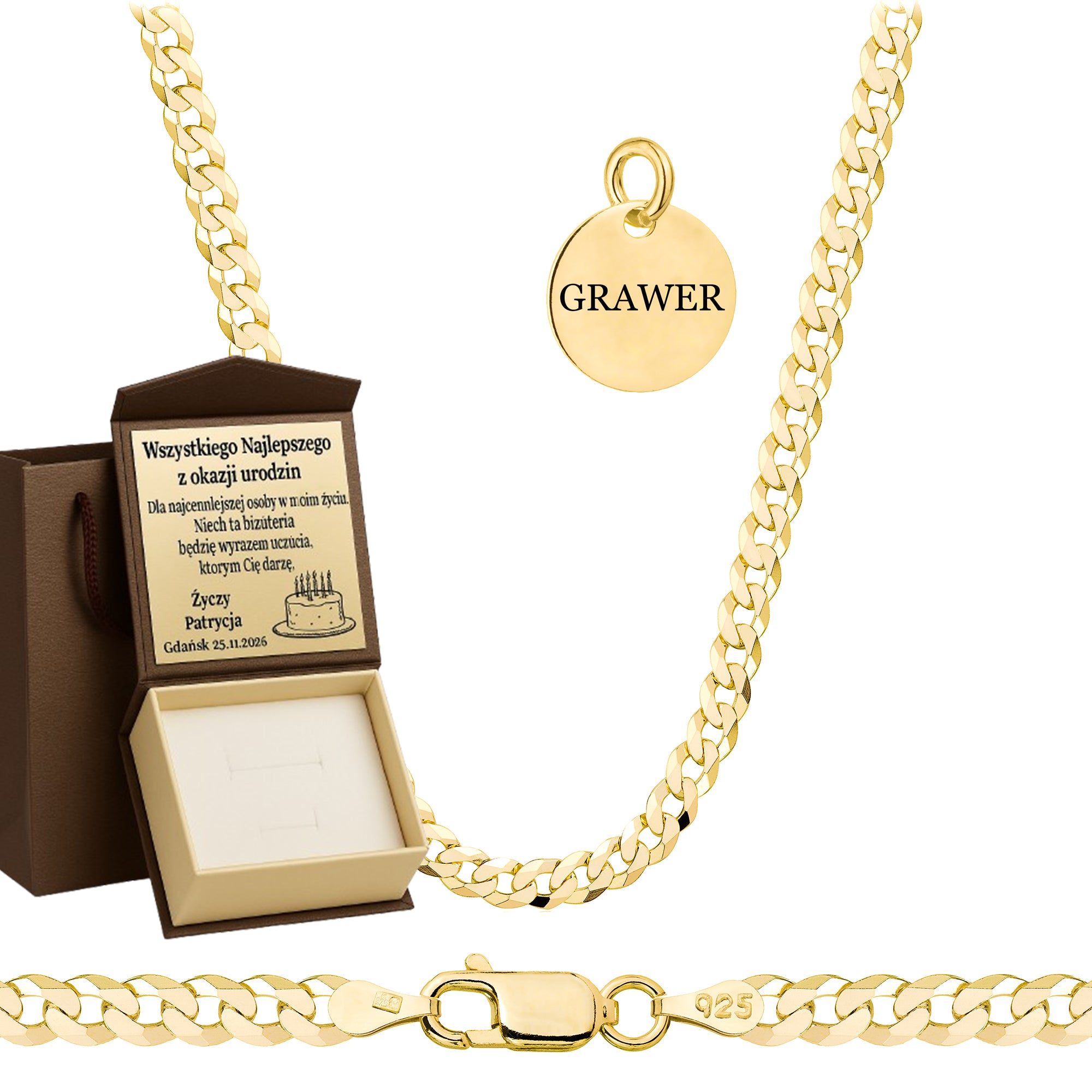 ŁAŃCUSZEK POZŁACANY SREBRNY PANCERKA 3,8MM PR. 925 585