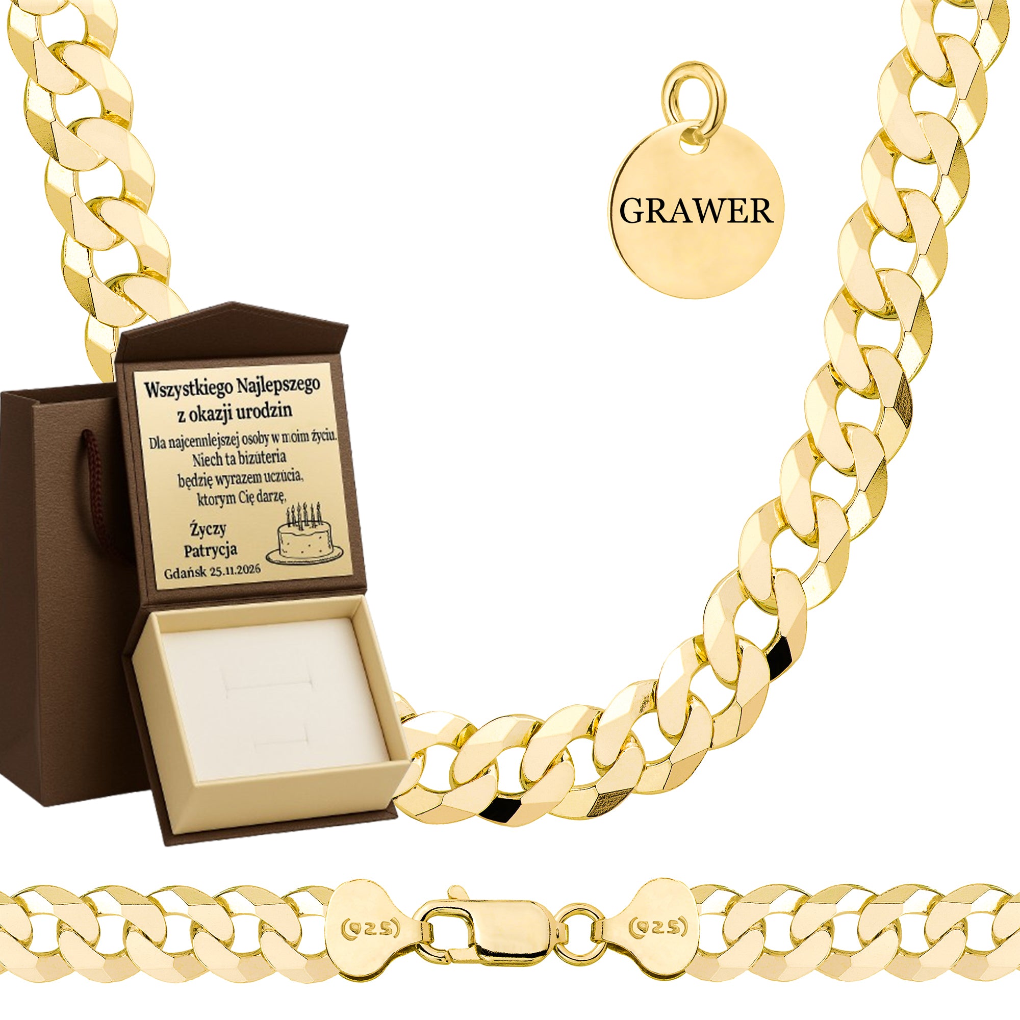 ŁAŃCUSZEK POZŁACANY SREBRNY PANCERKA 7,5MM PR. 925 585