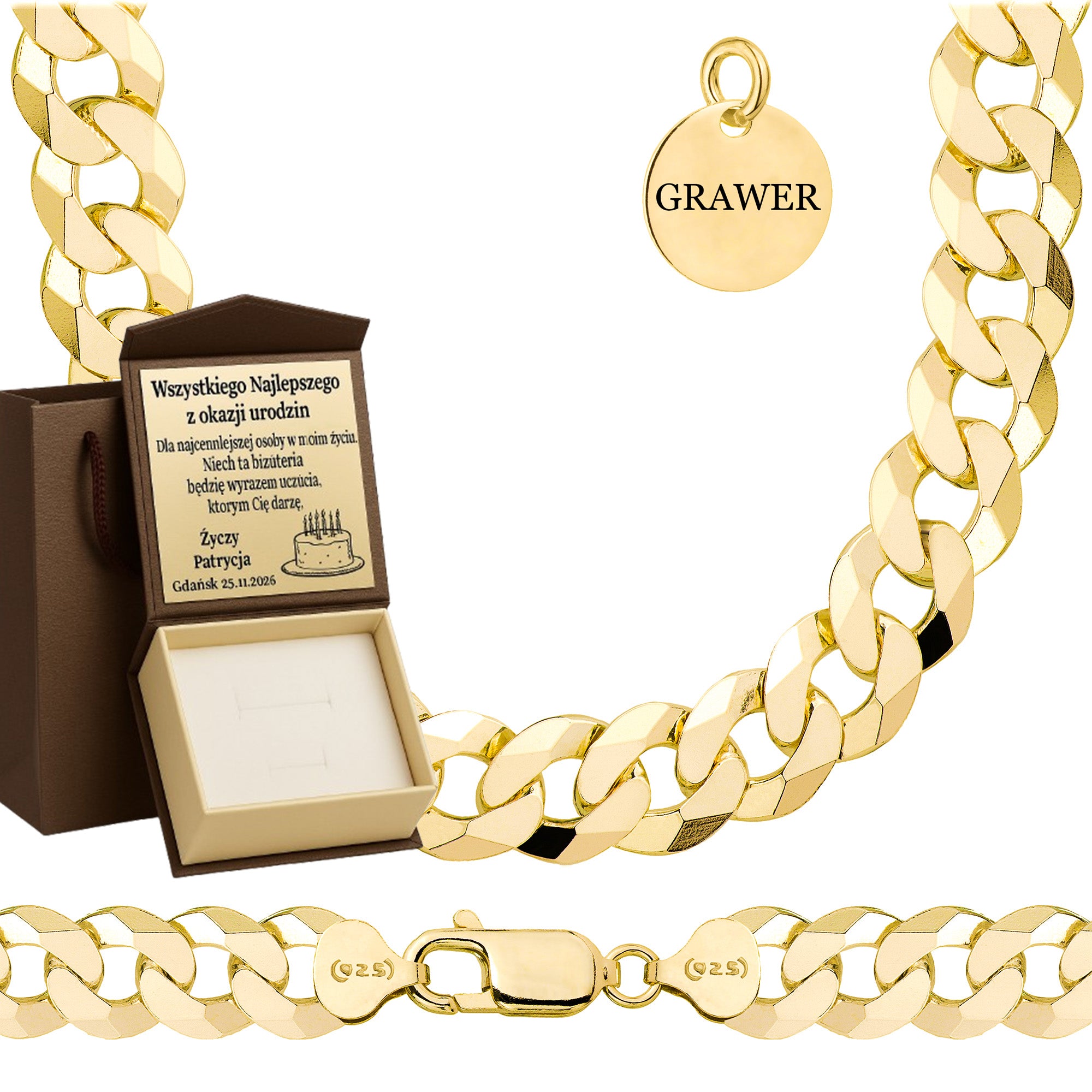 ŁAŃCUSZEK POZŁACANY SREBRNY PANCERKA 10,5MM PR. 925 585