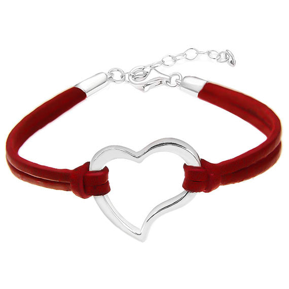 Bransoletka na czerwonym rzemyku serce