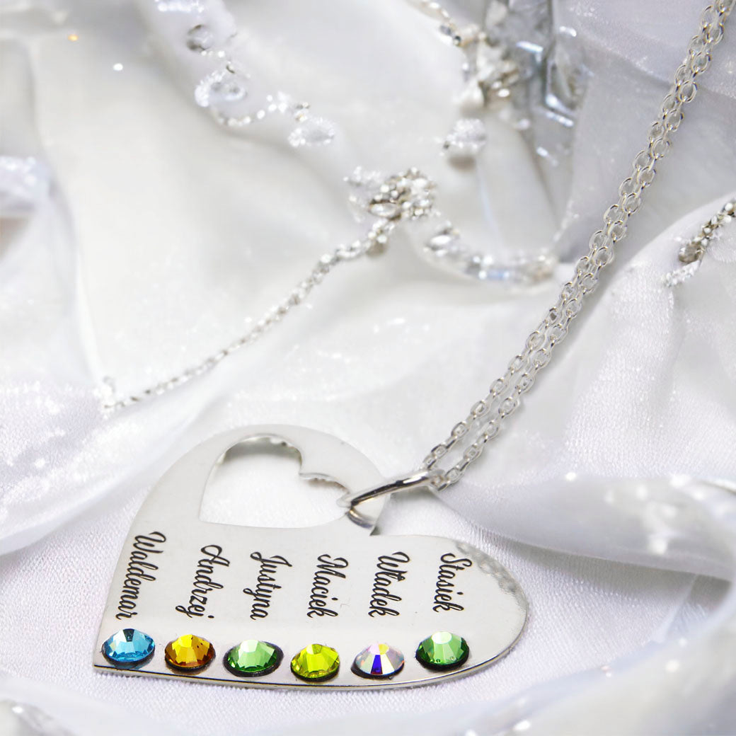 Naszyjnik z imionami dzieci i kamieniami narodzin