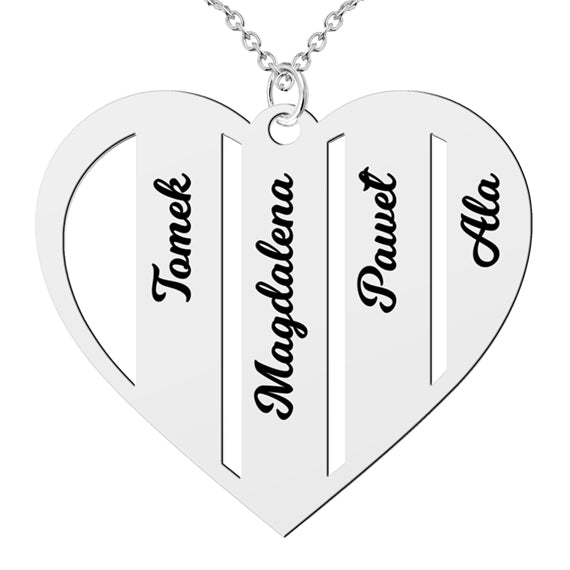 Naszyjnik serce z imionami dzieci - 4 imiona