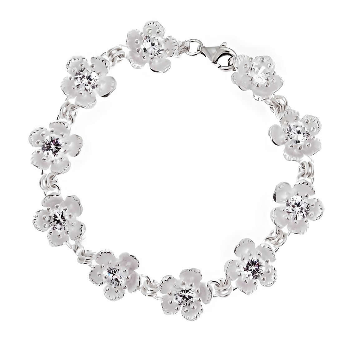 Ozdobna kwiecista bransoleta z białymi cyrkoniami