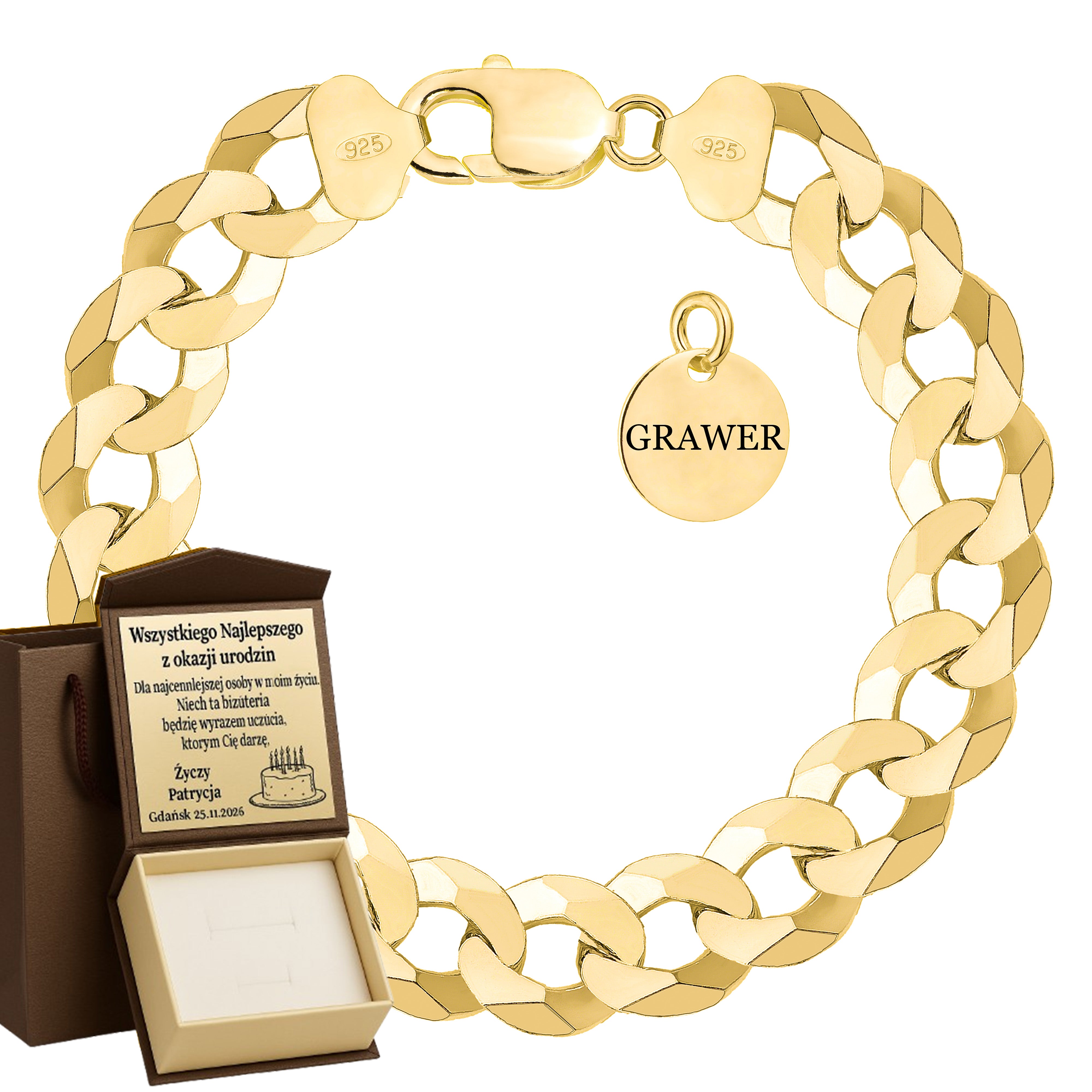 BRANSOLETKA POZŁACANA SREBRNA PANCERKA 12,5MM PR. 925 585