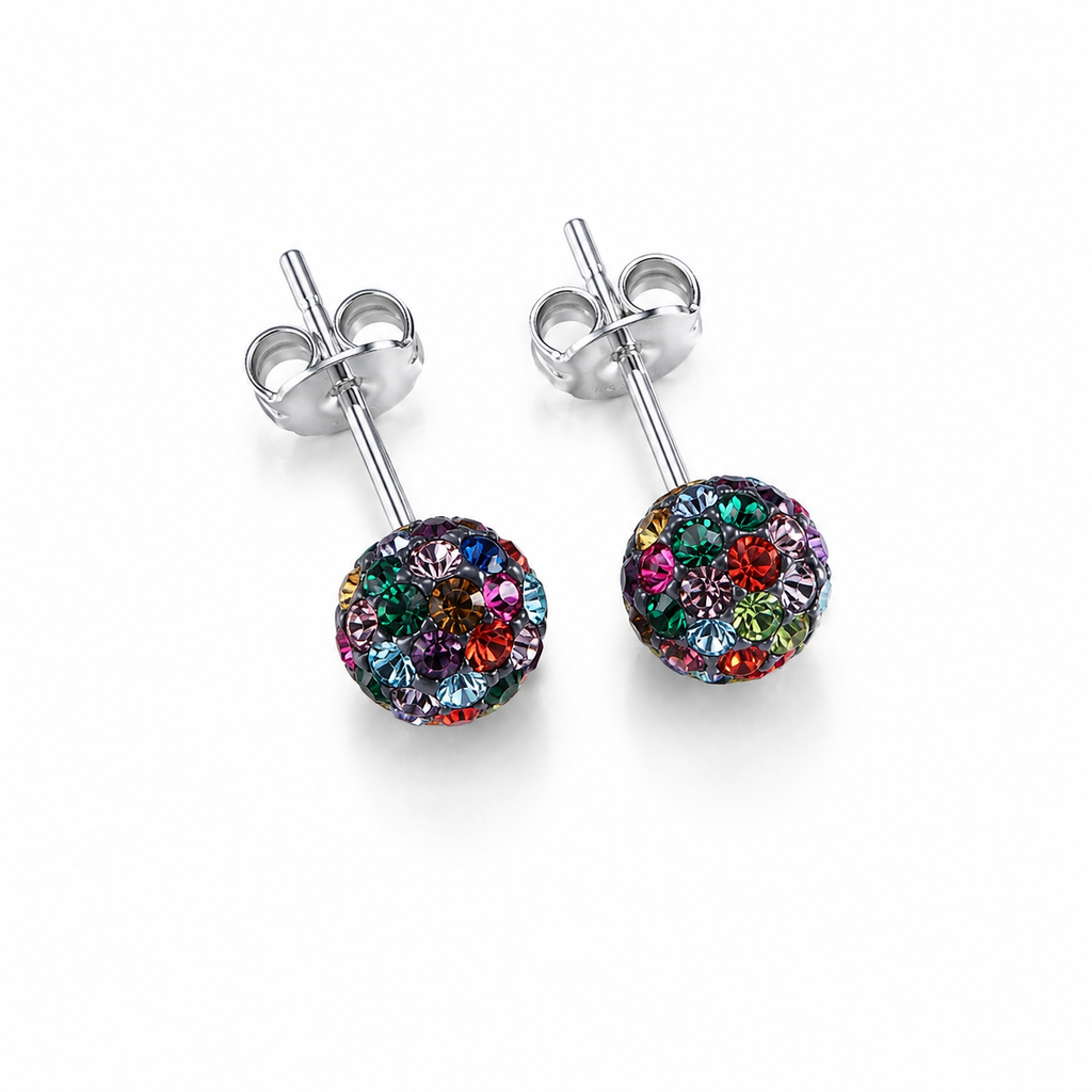 Kolczyki Srebrne Shamballa Multicolor Kryształy 8mm 925