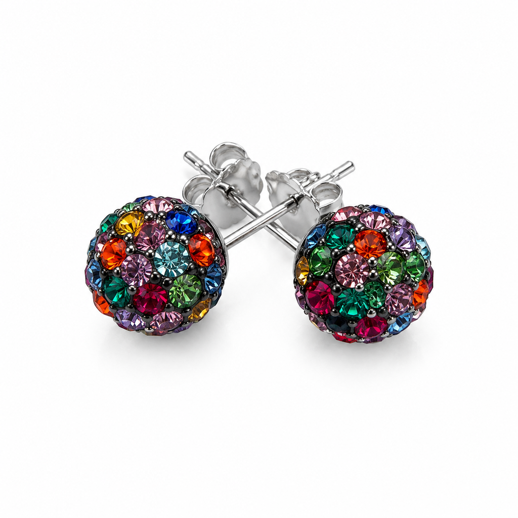Kolczyki Srebrne Shamballa Multicolor Kryształy 8mm 925