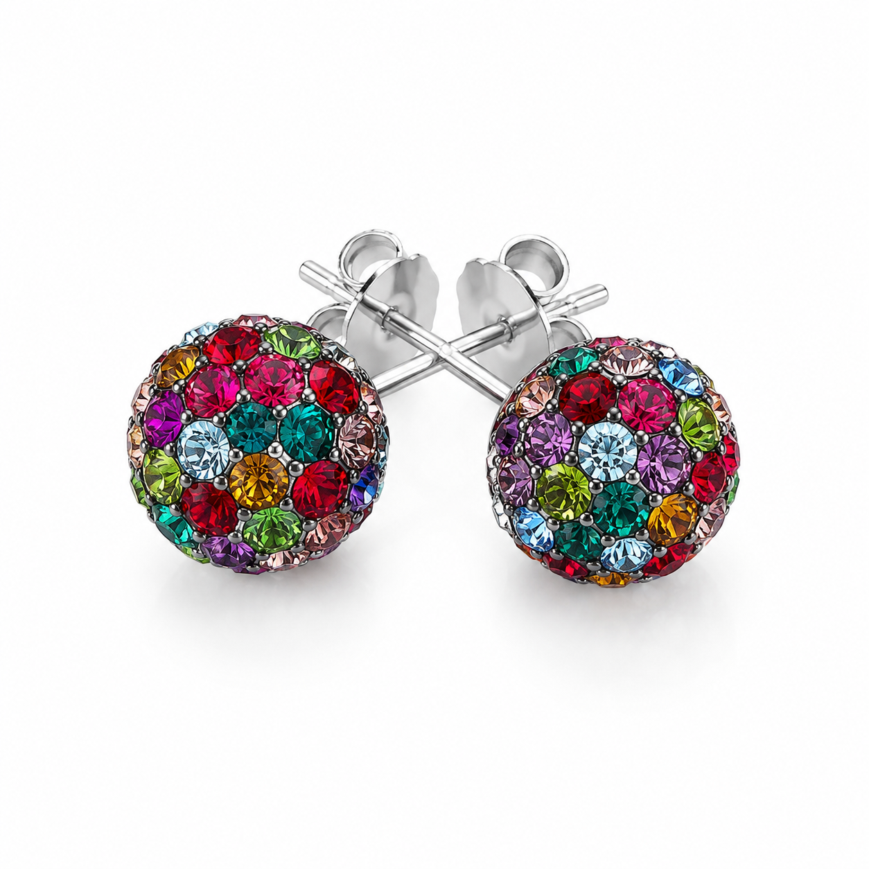 Kolczyki Srebrne Shamballa Multicolor Kryształy 10mm 925